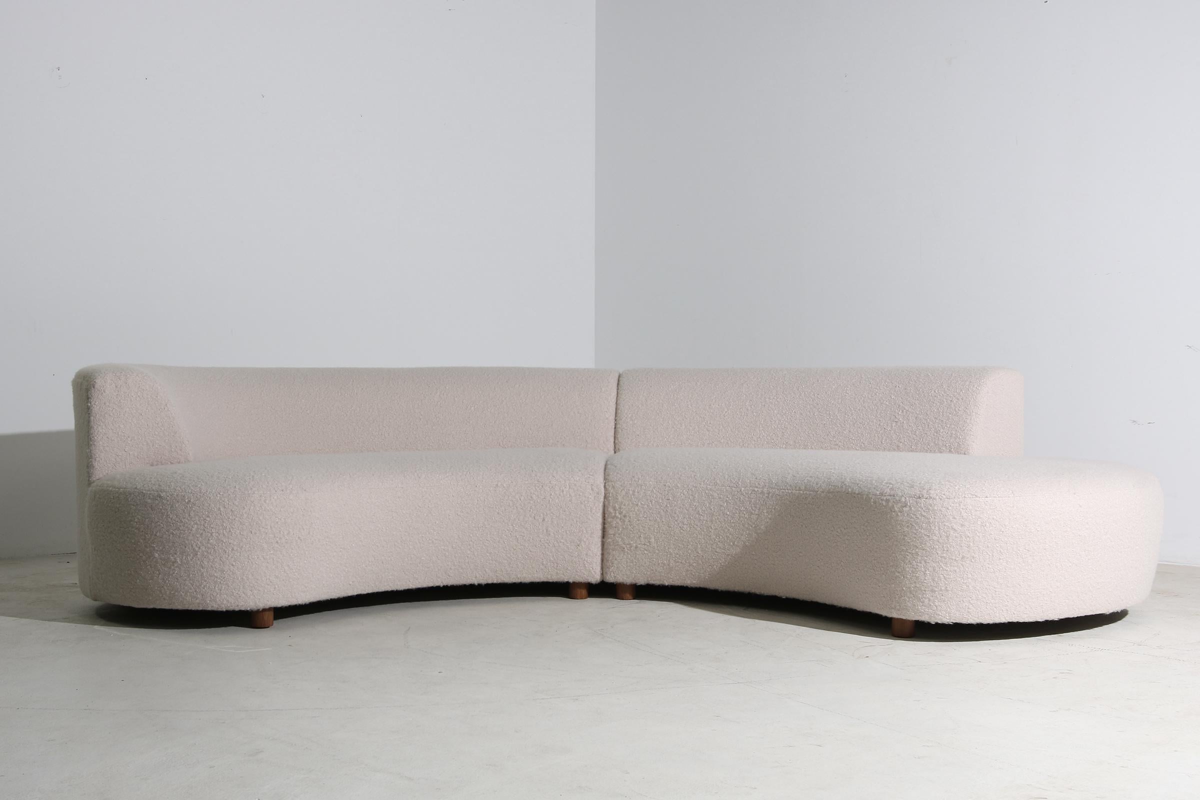 Large Landscape Nathan Lindberg Modular Curved Sofa Fur Boucle Pinewood Legs 'B' For Sale 3