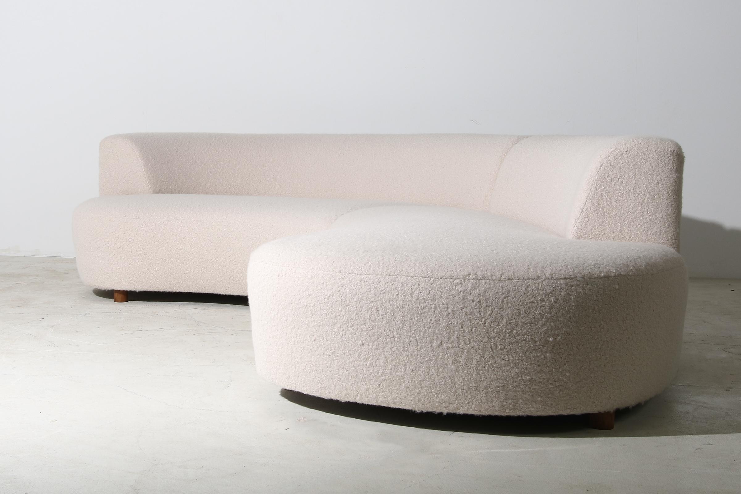 Modern Large Landscape Nathan Lindberg Modular Curved Sofa Fur Boucle Pinewood Legs 'B' For Sale