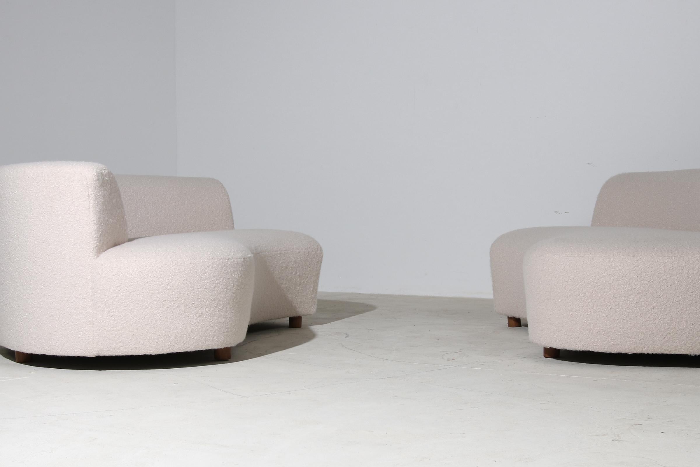 German Large Landscape Nathan Lindberg Modular Curved Sofa Fur Boucle Pinewood Legs 'B' For Sale