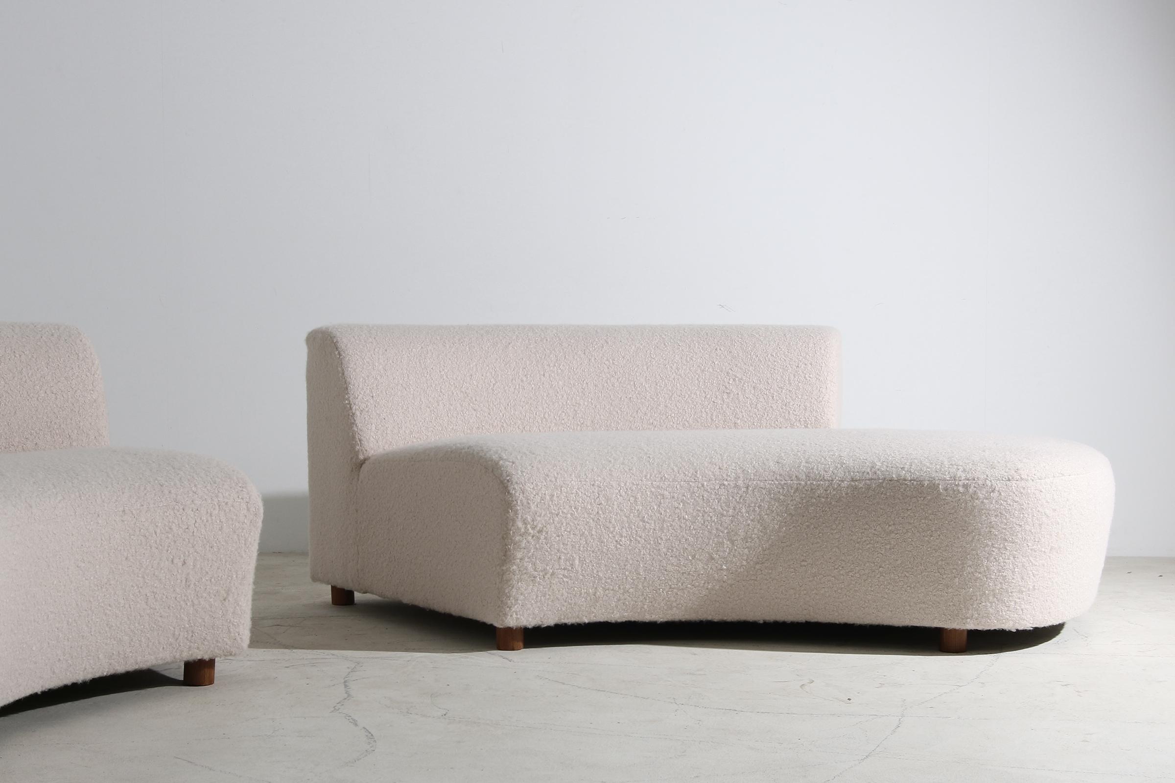 Fabric Large Landscape Nathan Lindberg Modular Curved Sofa Fur Boucle Pinewood Legs 'B' For Sale