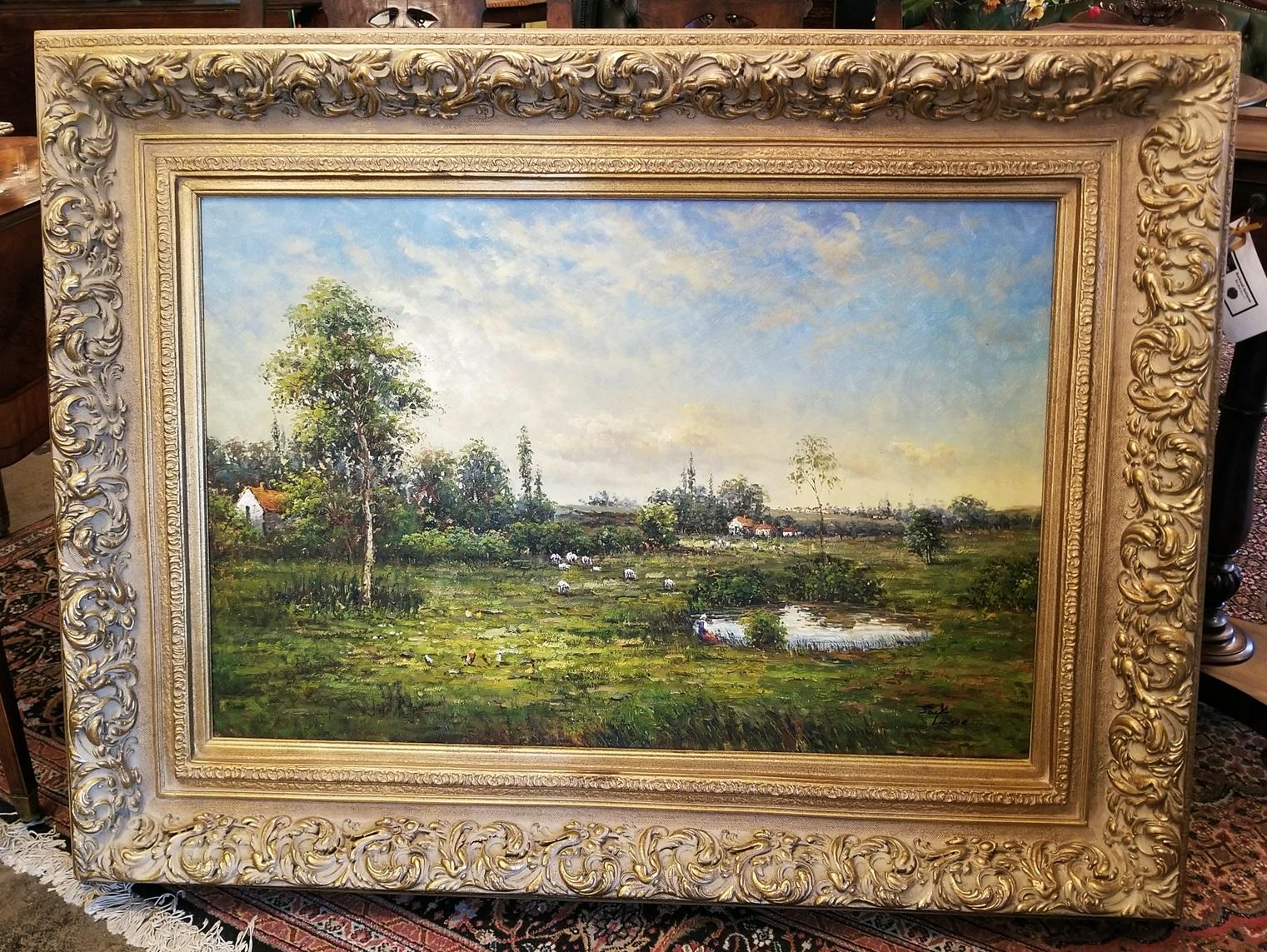 20th Century Large Dutch School Landscape Oil on Canvas by Jack Lanze For Sale