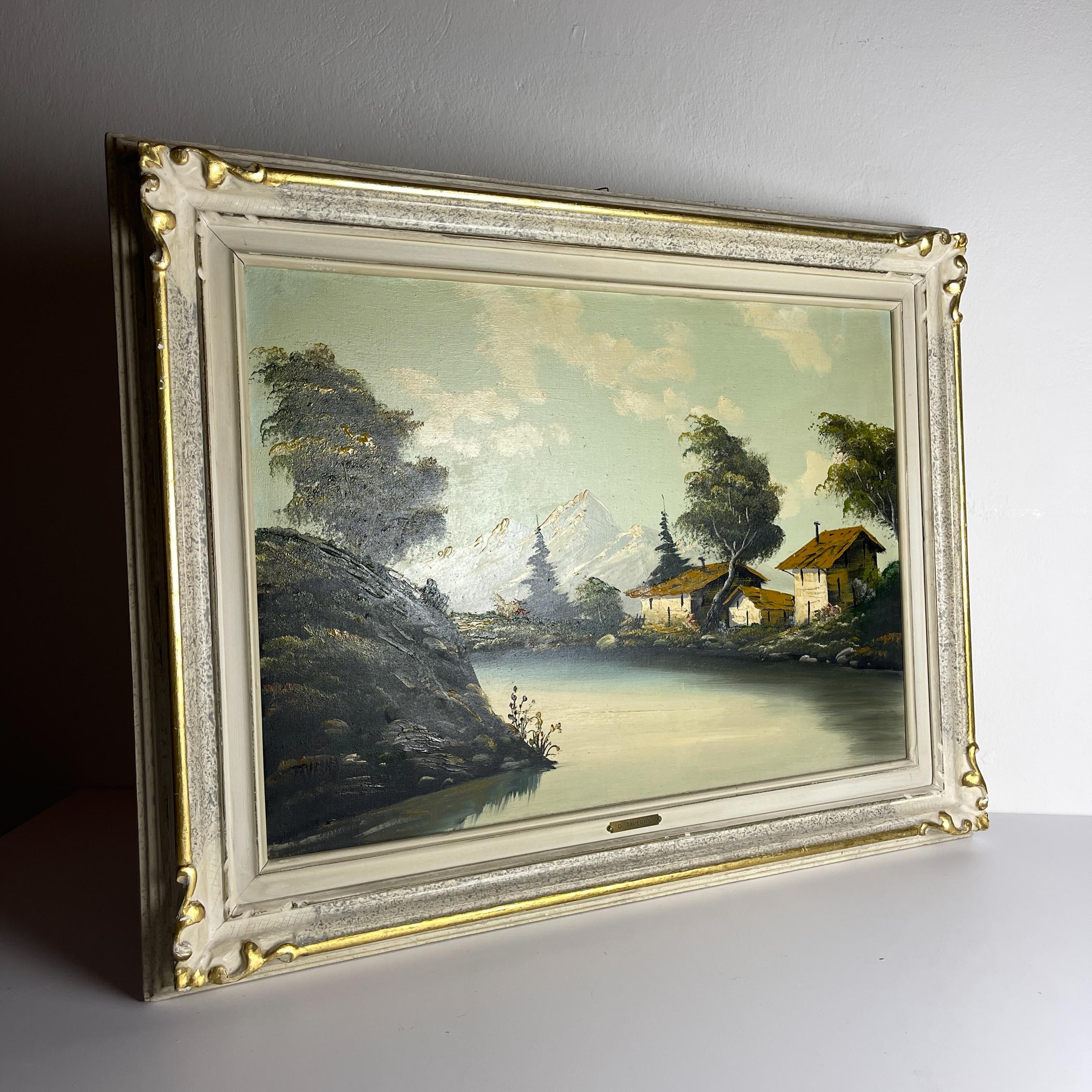 Großes Landschaftsgemälde, Ölgemälde von G. Taverna (1814-1878), Schweiz, 19. Jahrhundert im Angebot 1