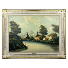 Gran paisaje al óleo de G. Taverna (1814-1878), suizo, siglo XIX