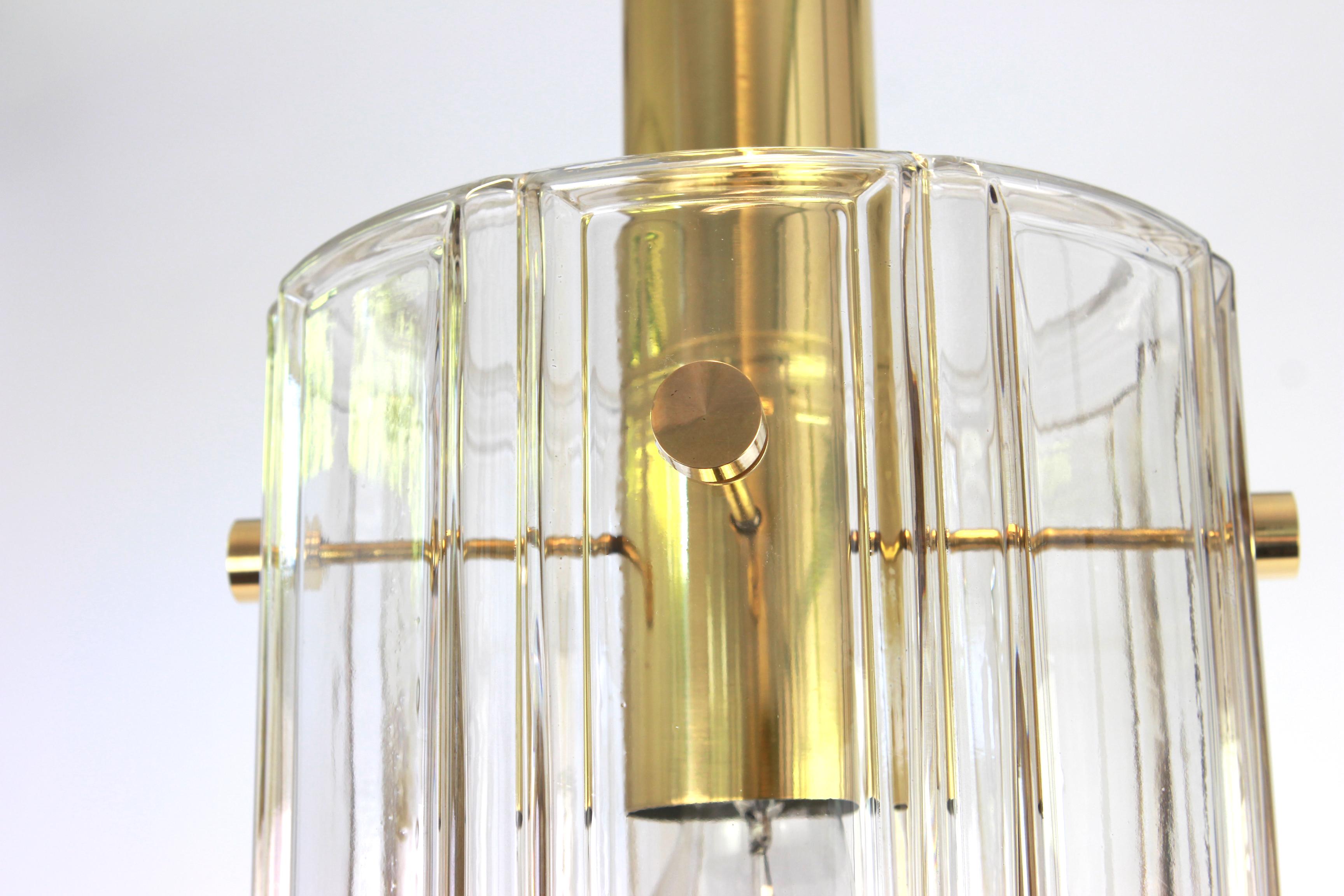 Mid-Century Modern Large Lantern Form Pendant Cylindrical Glass Shade by Limburg, Germany, 1960s For Sale