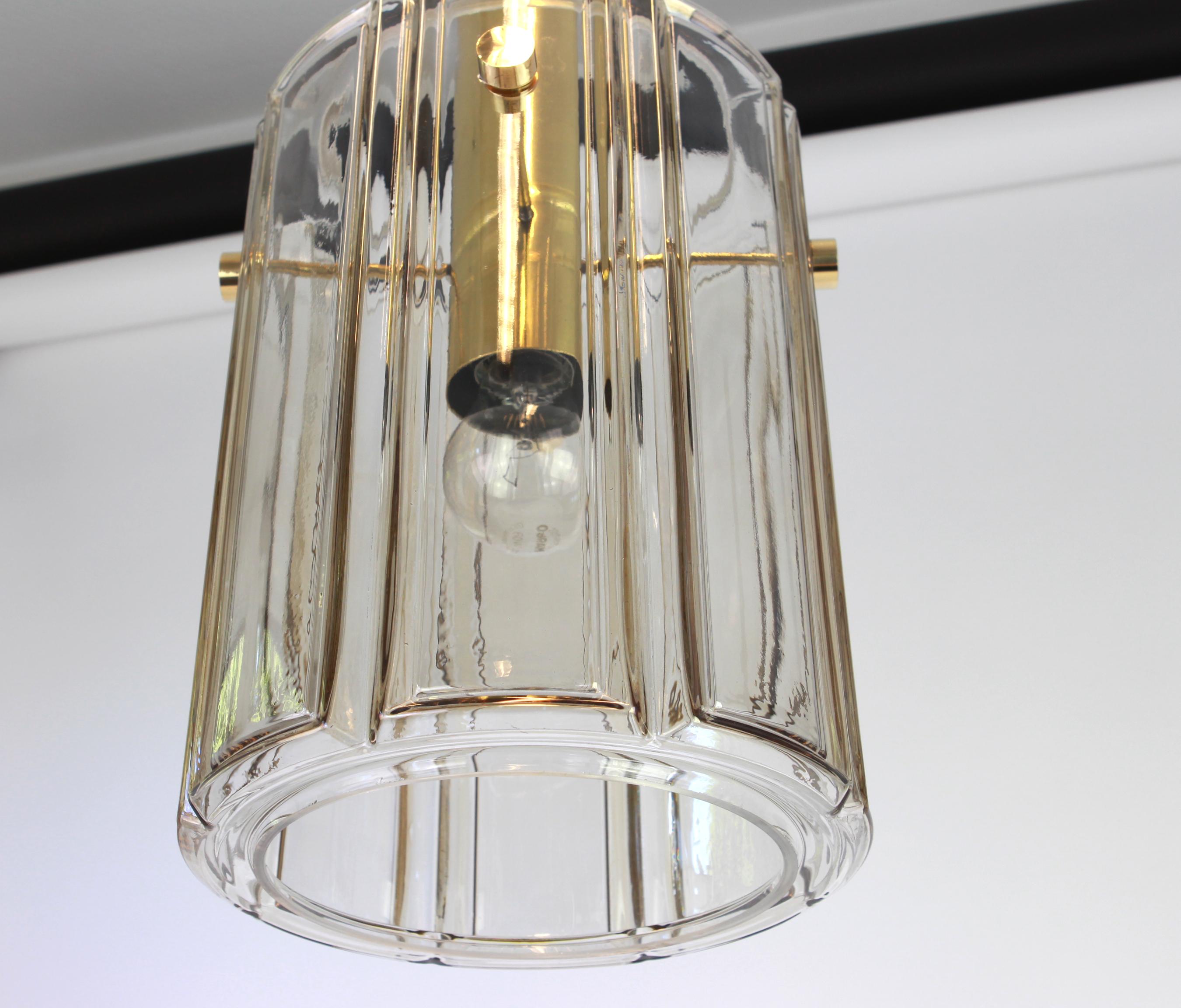 Large Lantern Form Pendant Cylindrical Glass Shade by Limburg, Germany, 1960s In Good Condition For Sale In Aachen, NRW