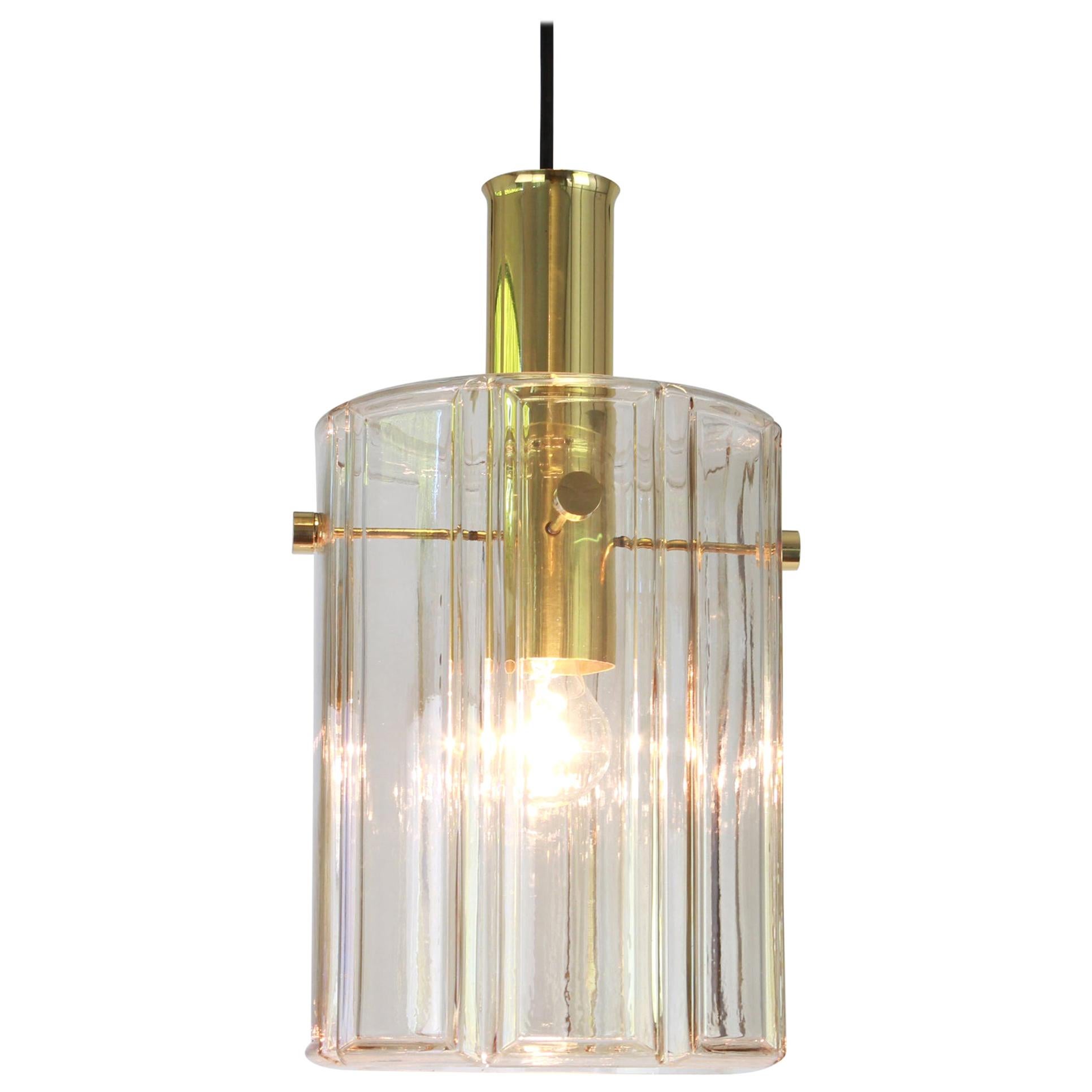 Colgante grande con forma de farol Pantalla cilíndrica de cristal de Limburg, Alemania, años 60