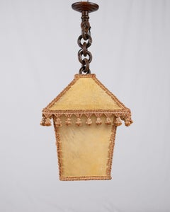 Large lantern or pendant light in parchment and trim, made in France, 1960s