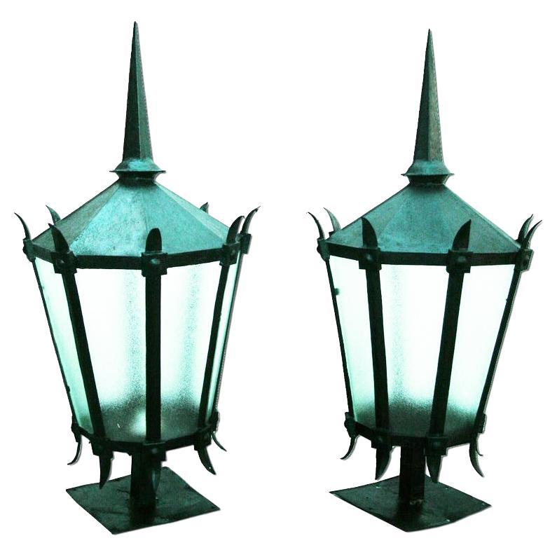 Large Lanterns for Gate Post or Wall Bracket, Late 19th or Early 20th Century For Sale