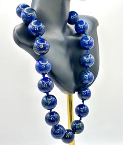 Lapis Lazuli Necklace Large 22mm Beads with Sterling Silver Clasp, Vintage