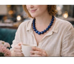 Large Lapis Lazuli Bead Necklace with Silver Magnetic Clasp, Late 20th Century