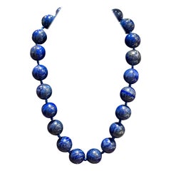 Large Lapis Lazuli Bead Necklace with Silver Magnetic Clasp, Late 20th Century