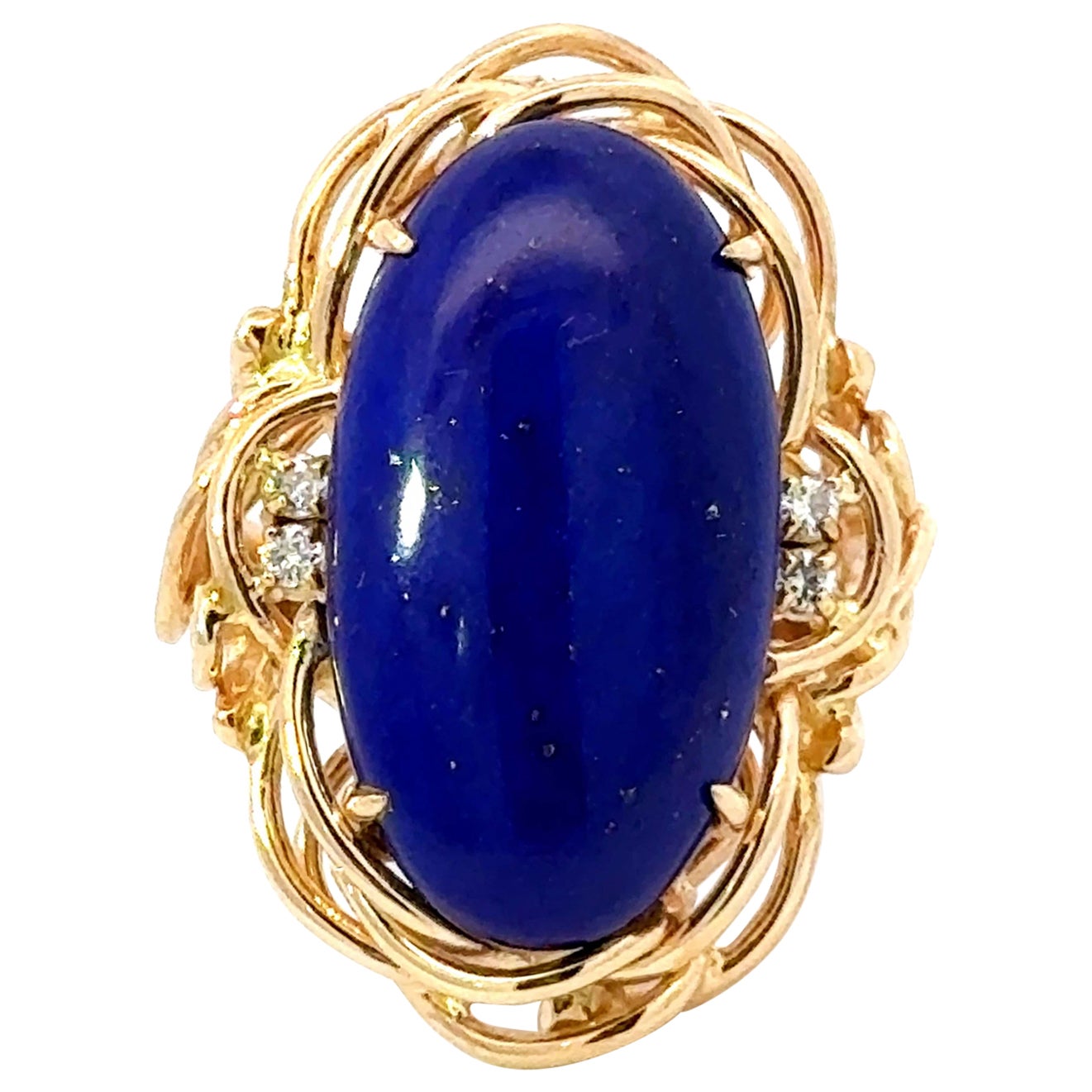 Gran Anillo Cóctel Lapislázuli Diamante Oro Amarillo 14k