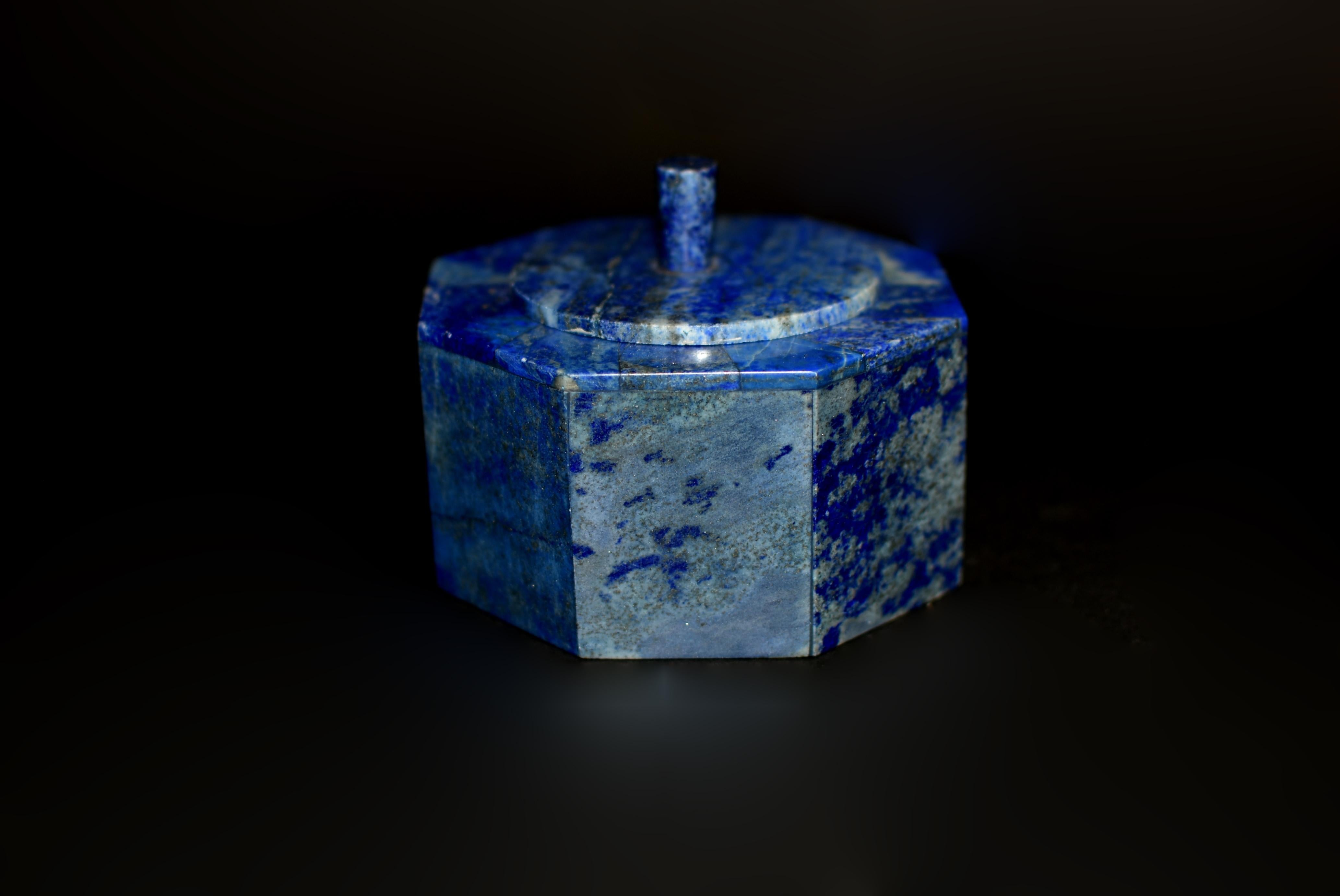 20th Century Large Lapis Lazuli Hexagonal Box 4