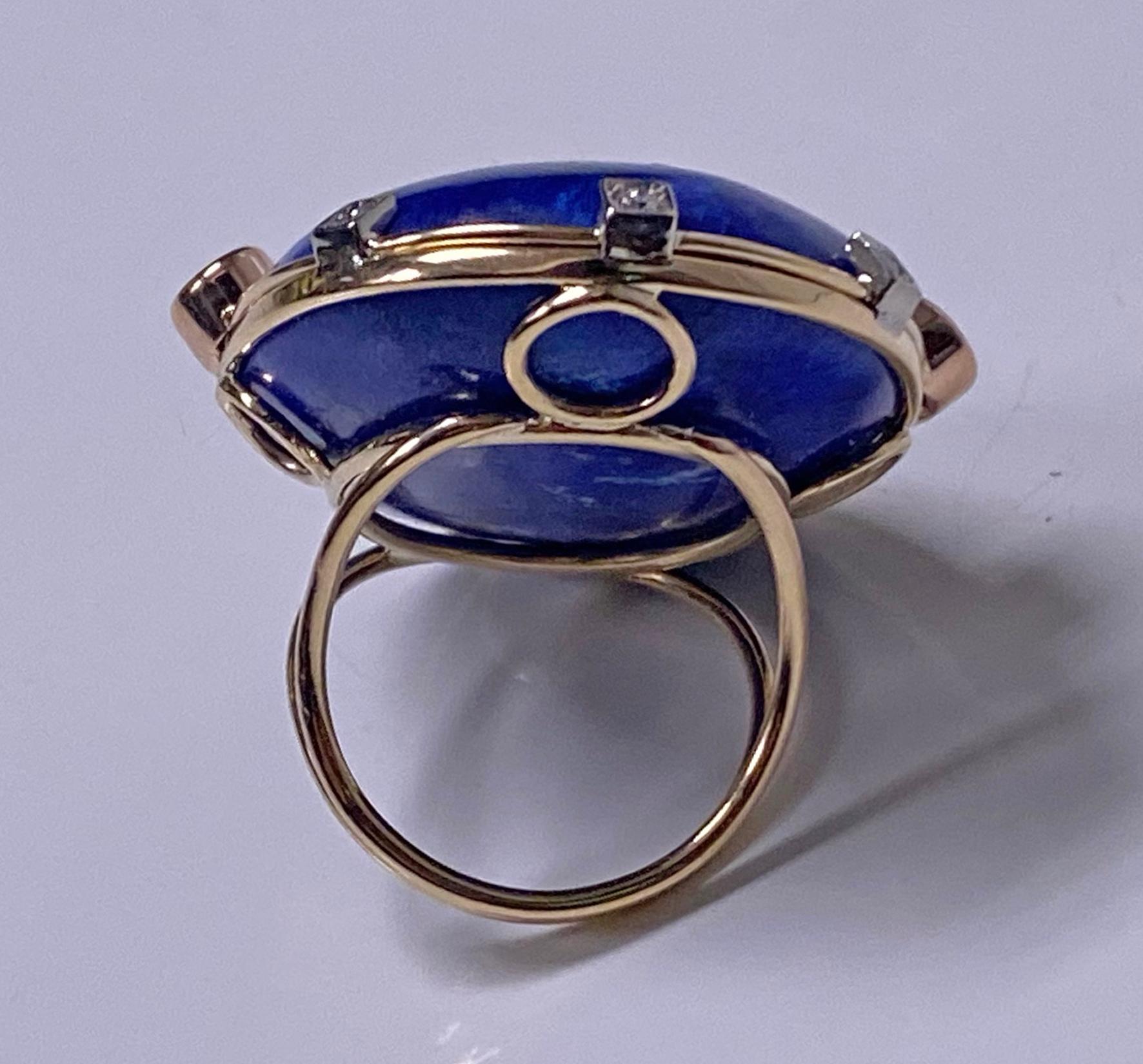 Large Lapis Lazuli Sapphire Diamond Gold Ring 2