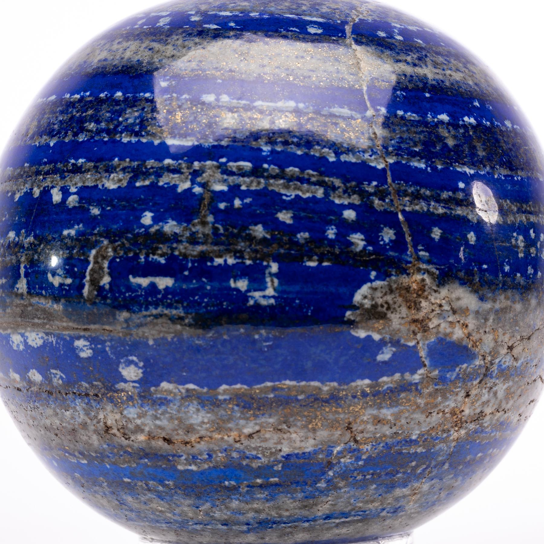 Organic Modern Large Lapis Lazuli Sphere from Afghanistan in Acrylic Base For Sale