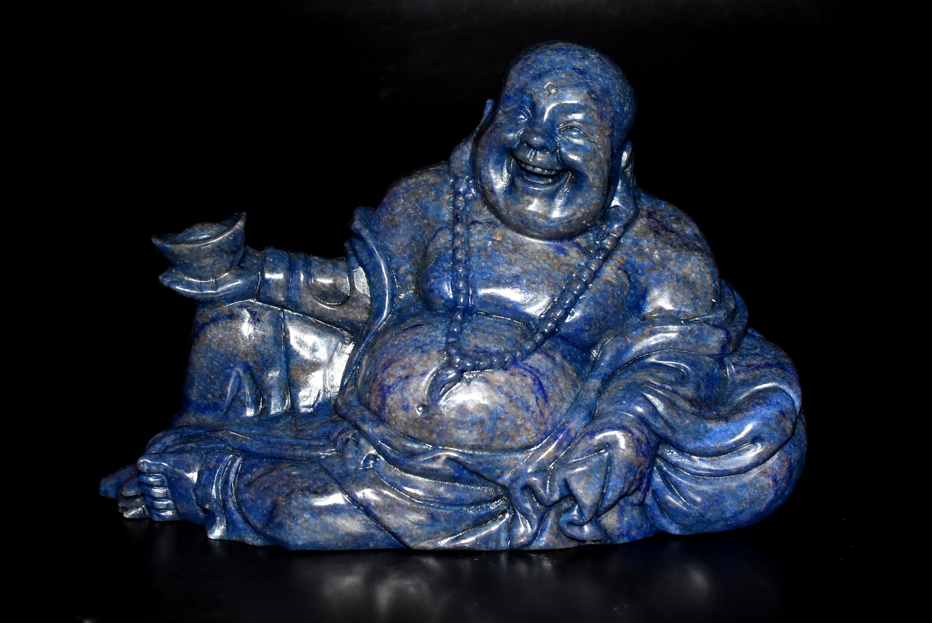 Large Lapis Lazuli Wealth Buddha Statue, 6.6 lb 5