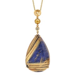 Large Lapis-Rutilated Quartz-Doublet Coin Pendant