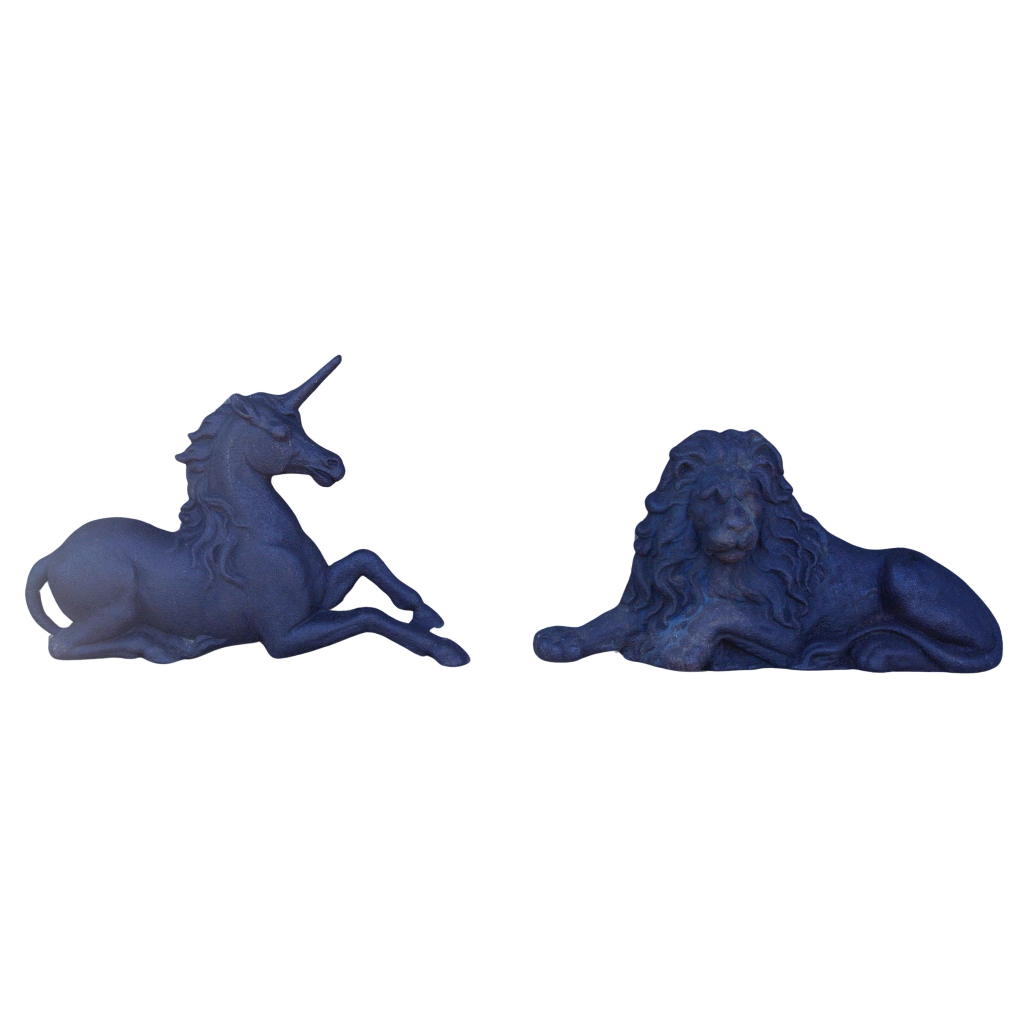 Large Victorian Cast Iron Lion and Unicorn Figures c. 1870