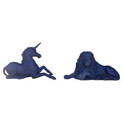 Large Victorian Cast Iron Lion and Unicorn Figures c. 1870