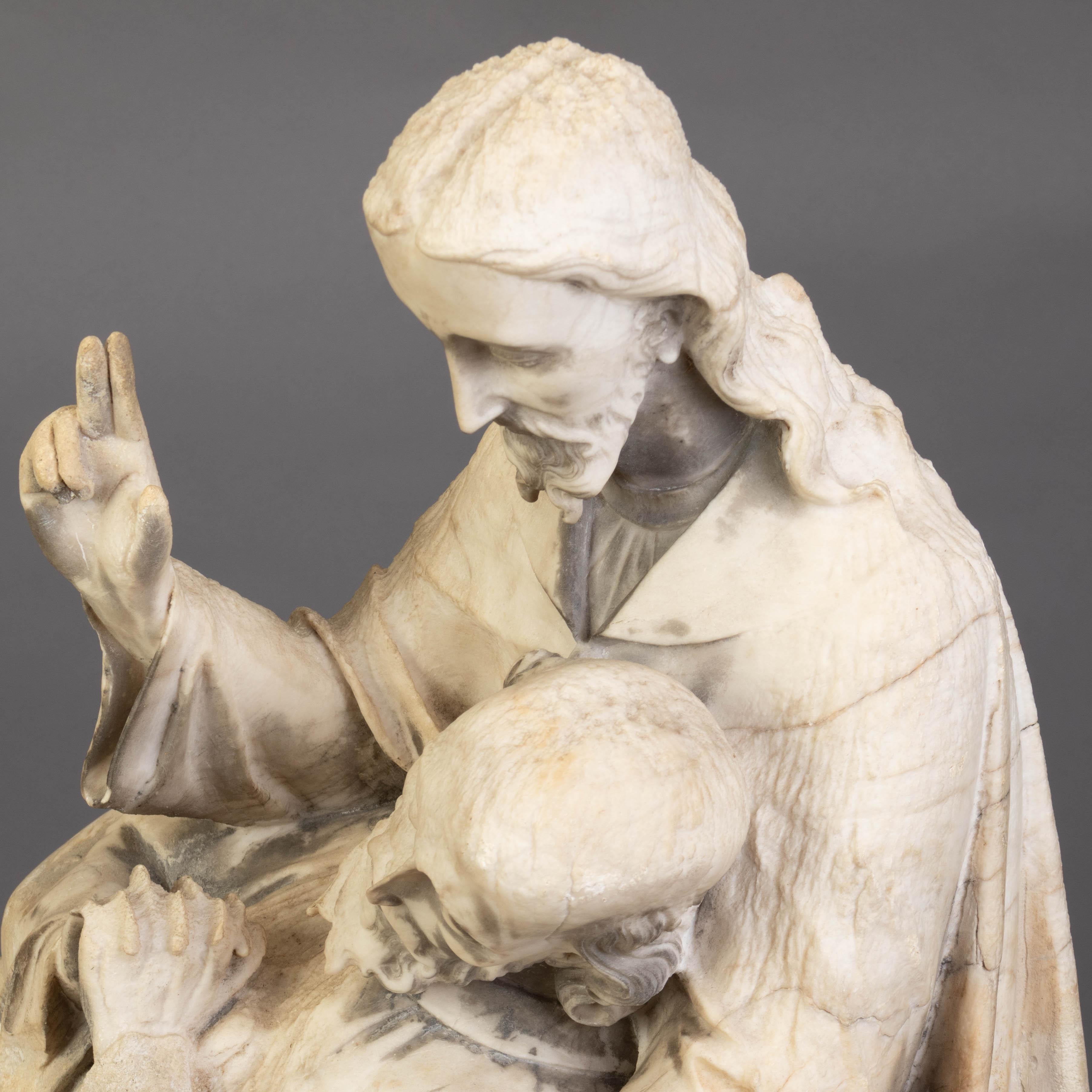 Grand groupe de sculptures religieuses médiévales en marbre sculpté à la main du XVe siècle Bon état - En vente à Nottingham, GB