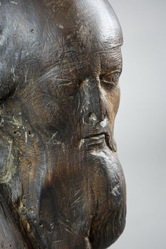 Large Late 17th Century Portrait Bust Carving of a Bishop