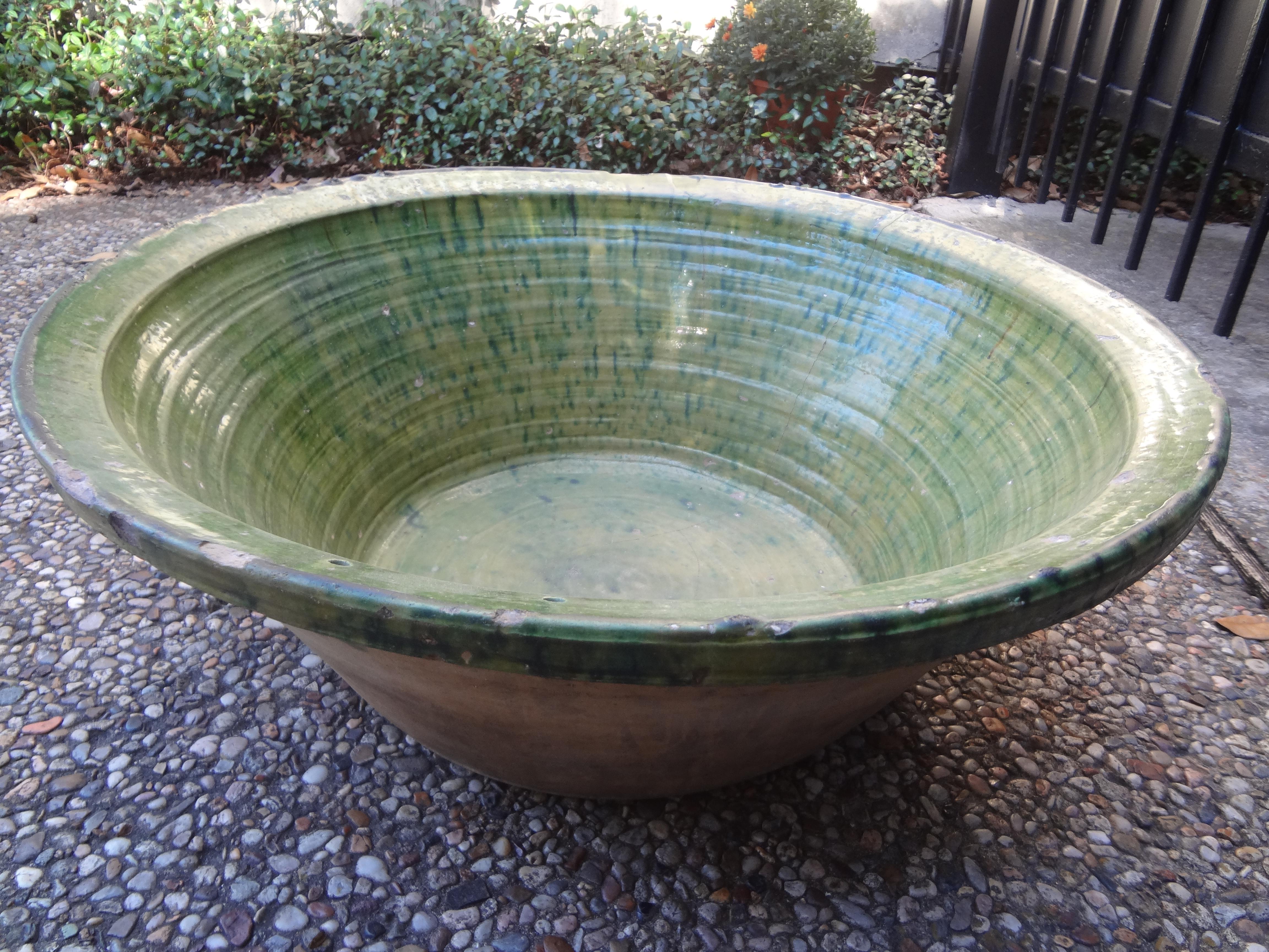 Glazed Large Late 18th-Early 19th Century French Pottery Dough Bowl For Sale