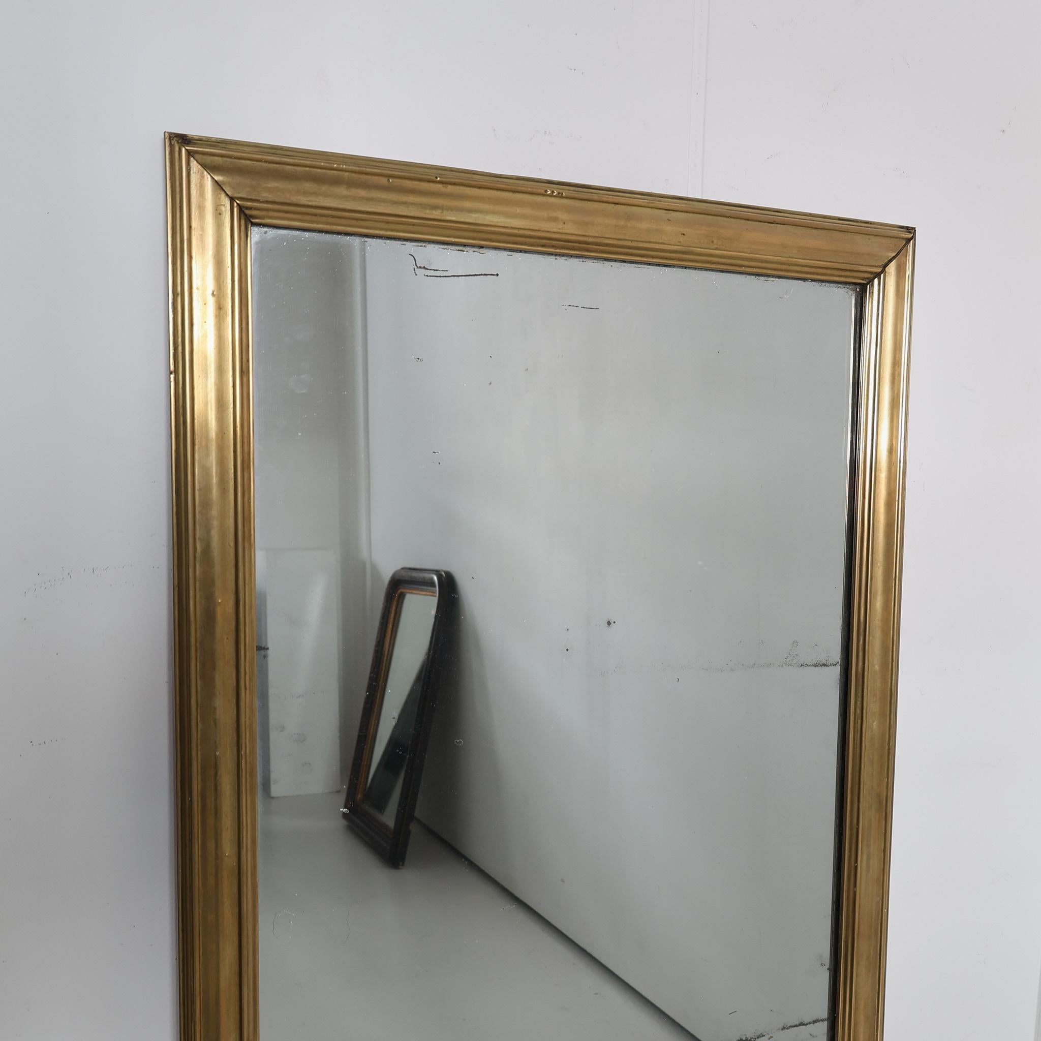 19th Century Large Late 19th C. Mercury Brass Bistro Mirror For Sale