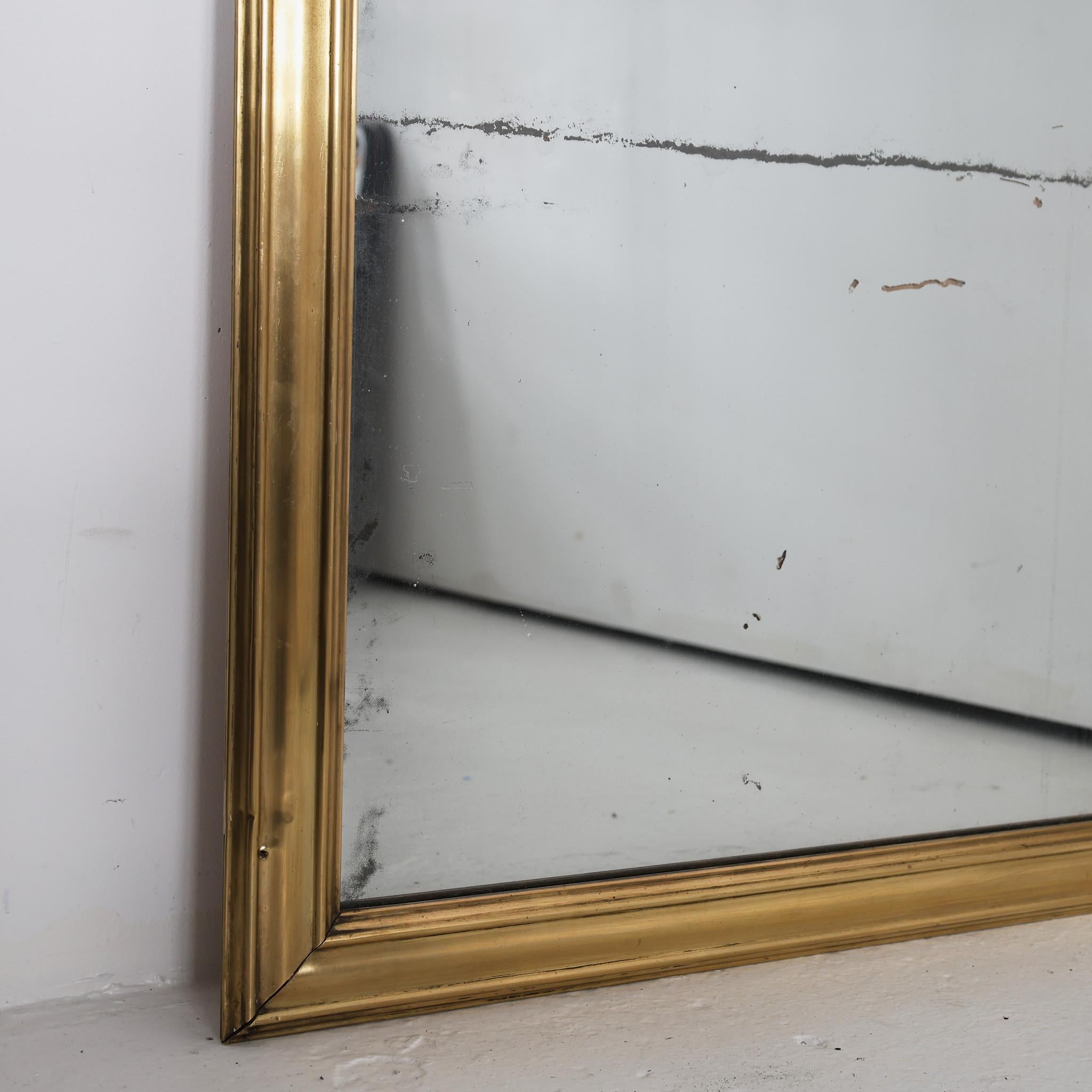 Large Late 19th C. Mercury Brass Bistro Mirror For Sale 1