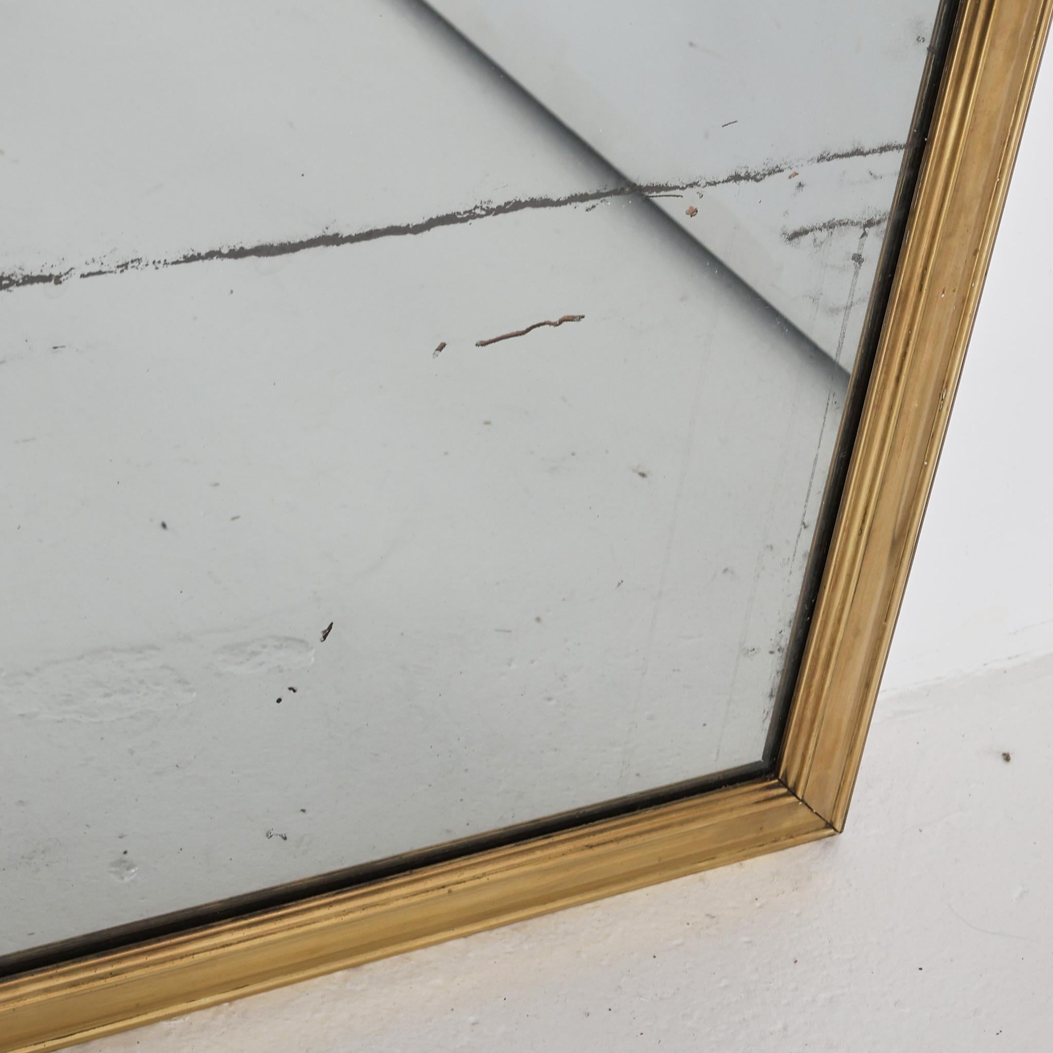 Large Late 19th C. Mercury Brass Bistro Mirror For Sale 2