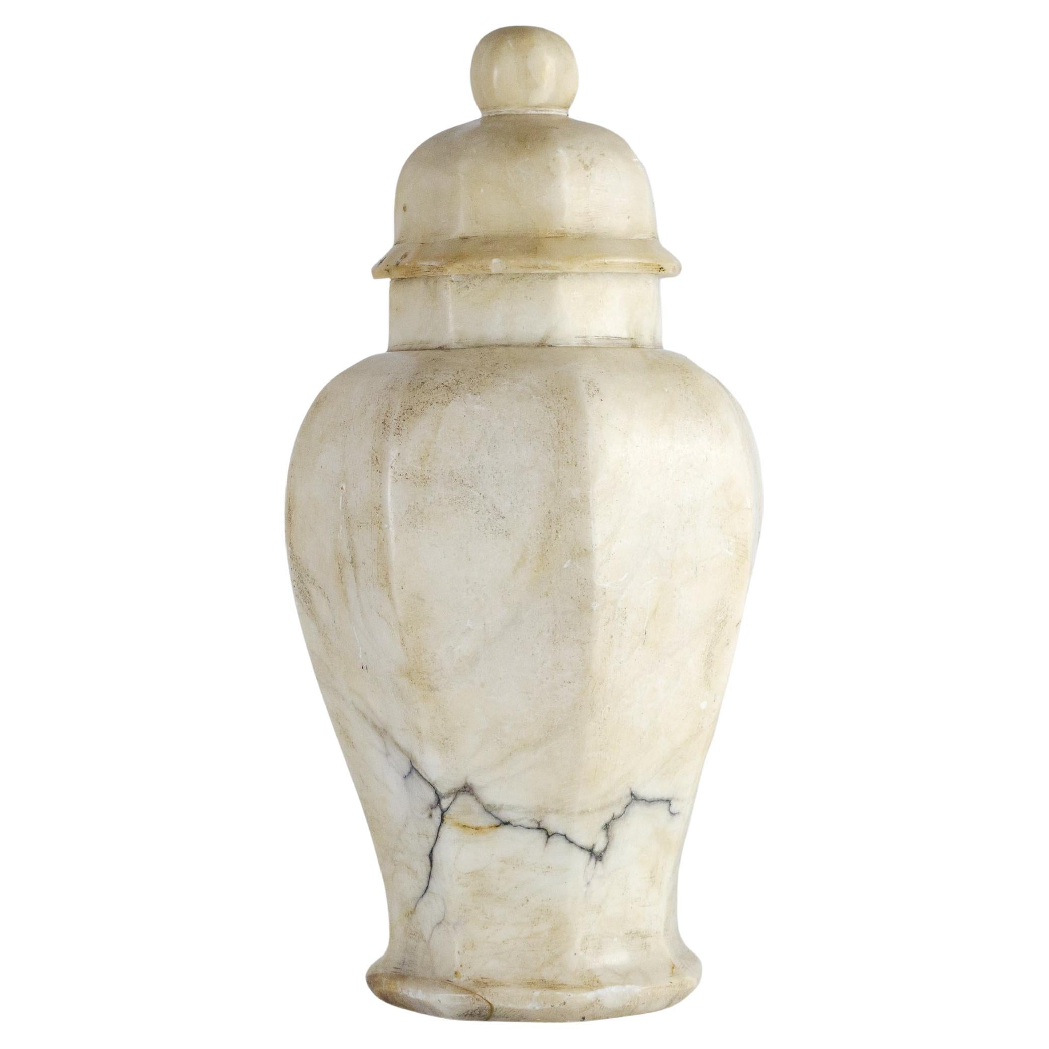 Large Late 19th Century Alabaster Covered Urn