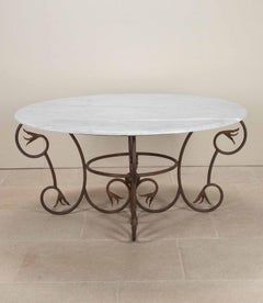 Large Late 19th Century Art Nouveau Wrought Iron and Marble Table