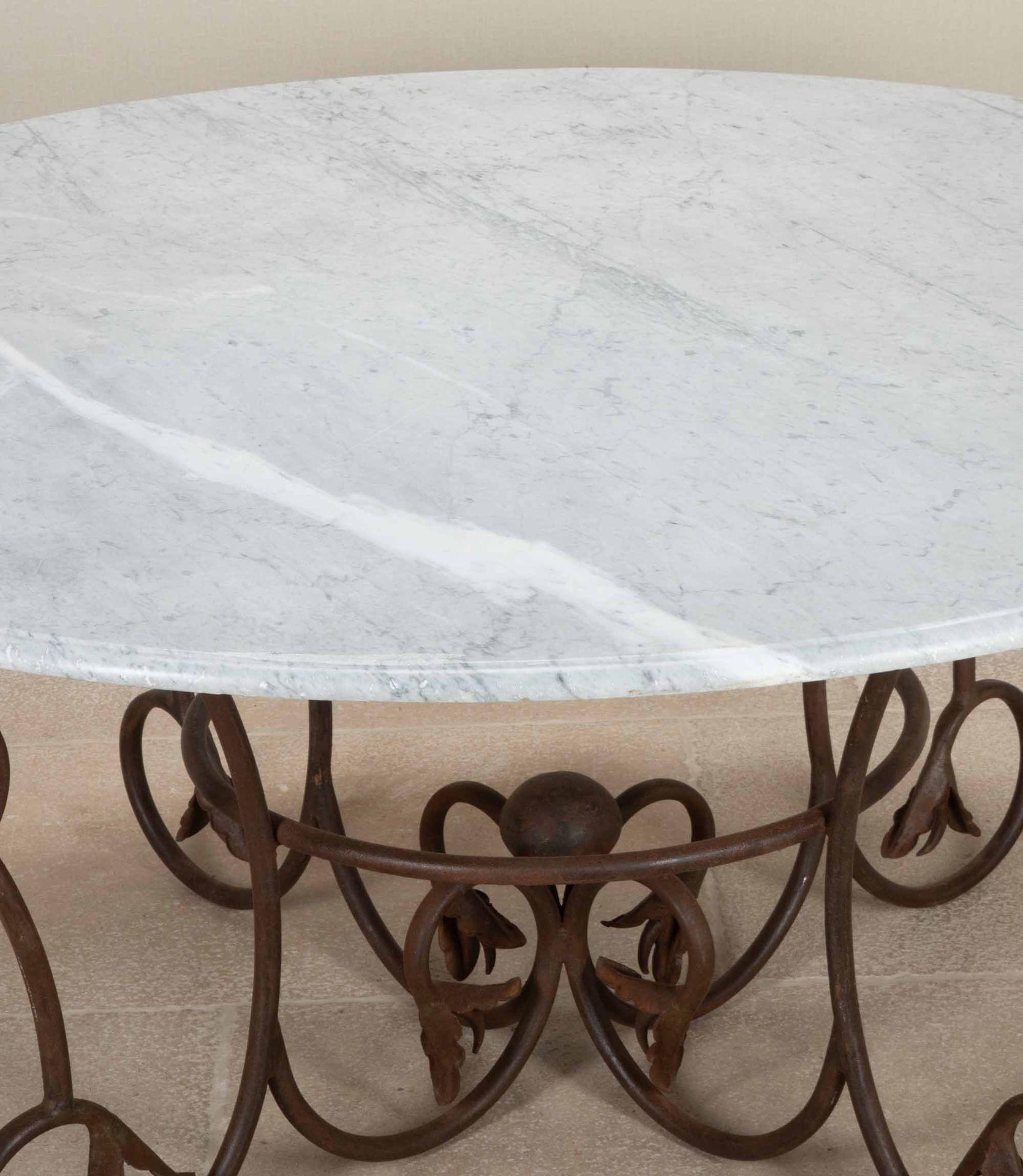 French Large Late 19th Century Art Nouveau Wrought Iron and Marble Table For Sale