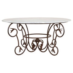 Large Late 19th Century Art Nouveau Wrought Iron and Marble Table
