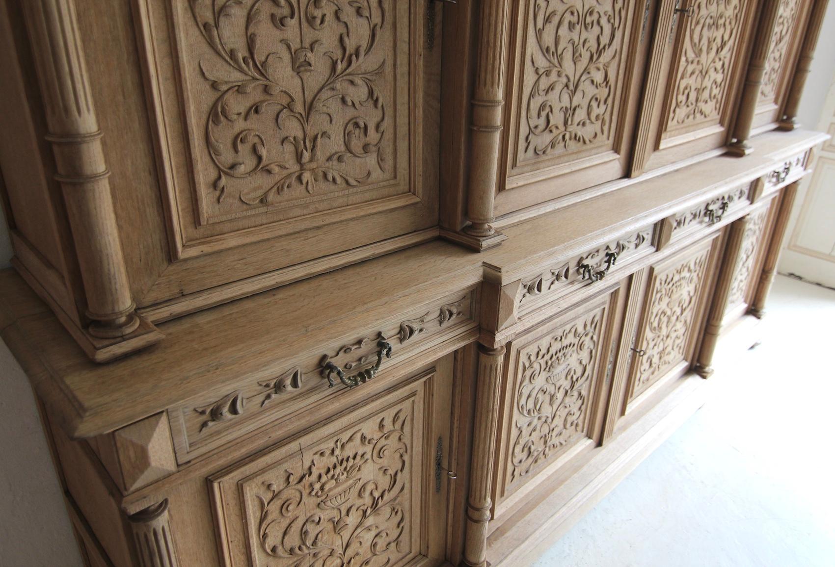 Large Late 19th Century Bleached Oak Buffet Cabinet For Sale 11