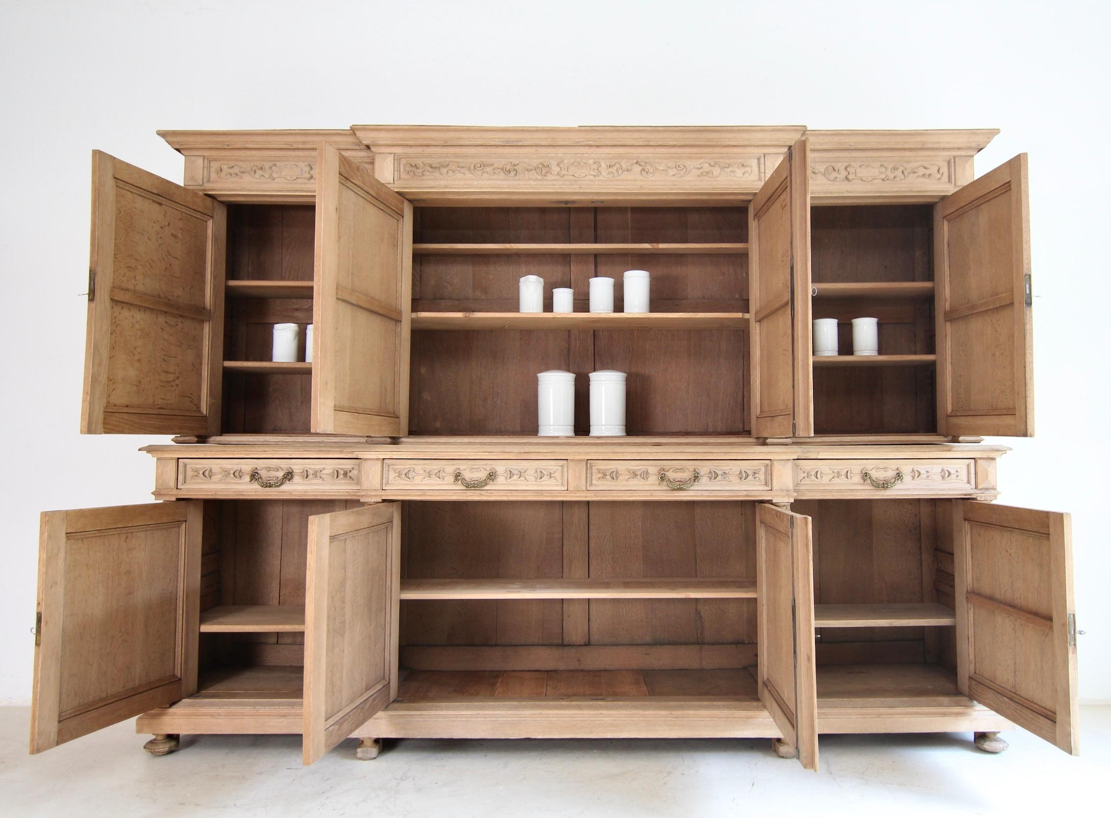 Large Late 19th Century Bleached Oak Buffet Cabinet For Sale 13