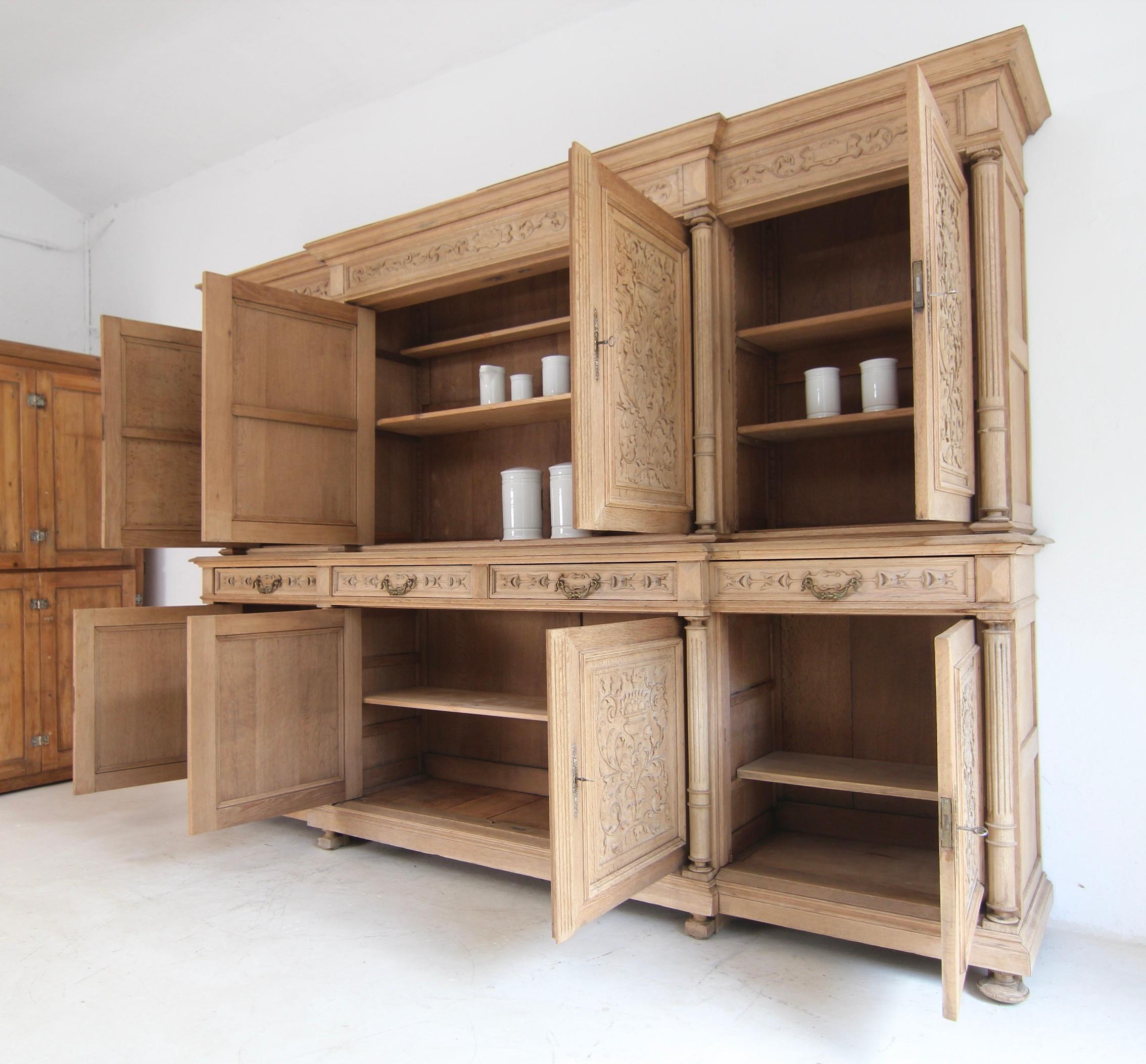 Large Late 19th Century Bleached Oak Buffet Cabinet For Sale 14