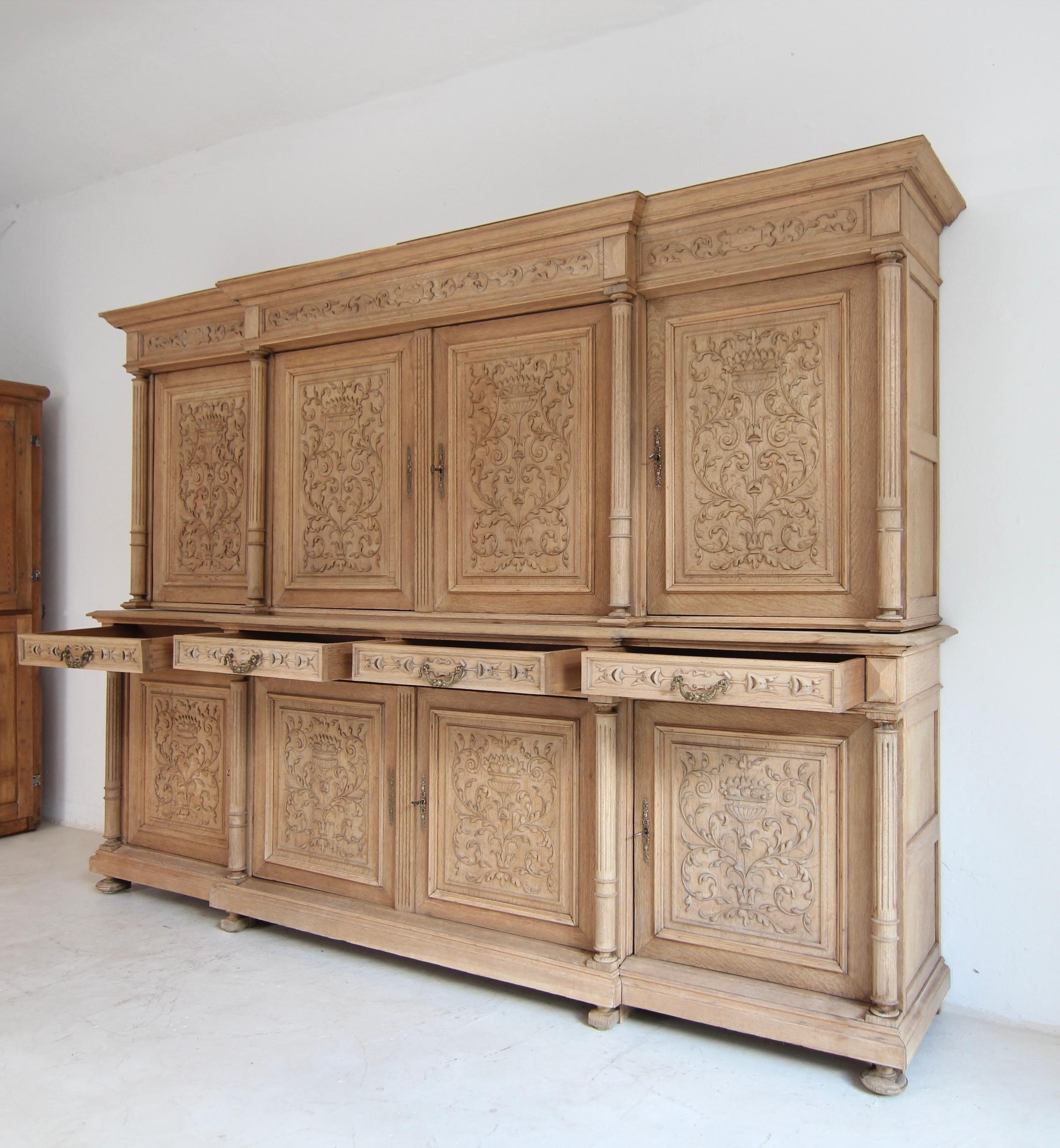 Large Late 19th Century Bleached Oak Buffet Cabinet For Sale 15