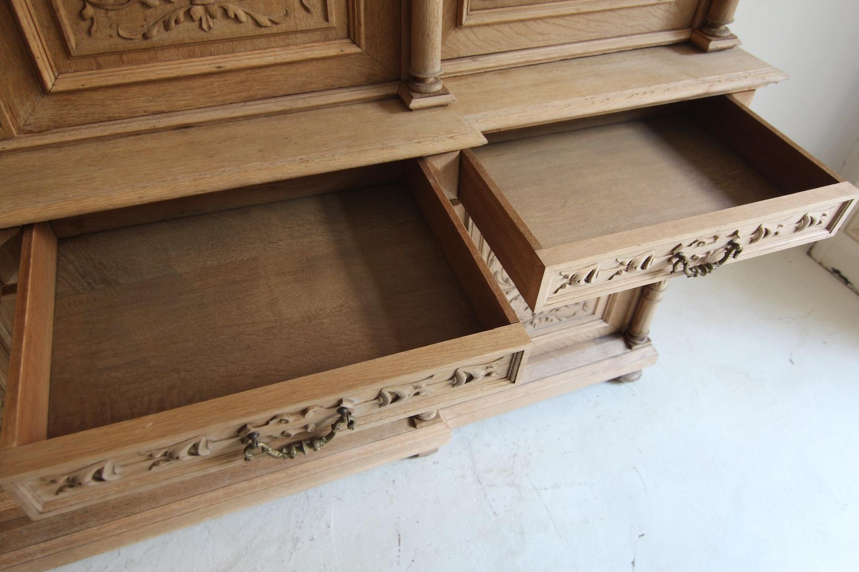 Large Late 19th Century Bleached Oak Buffet Cabinet For Sale 16