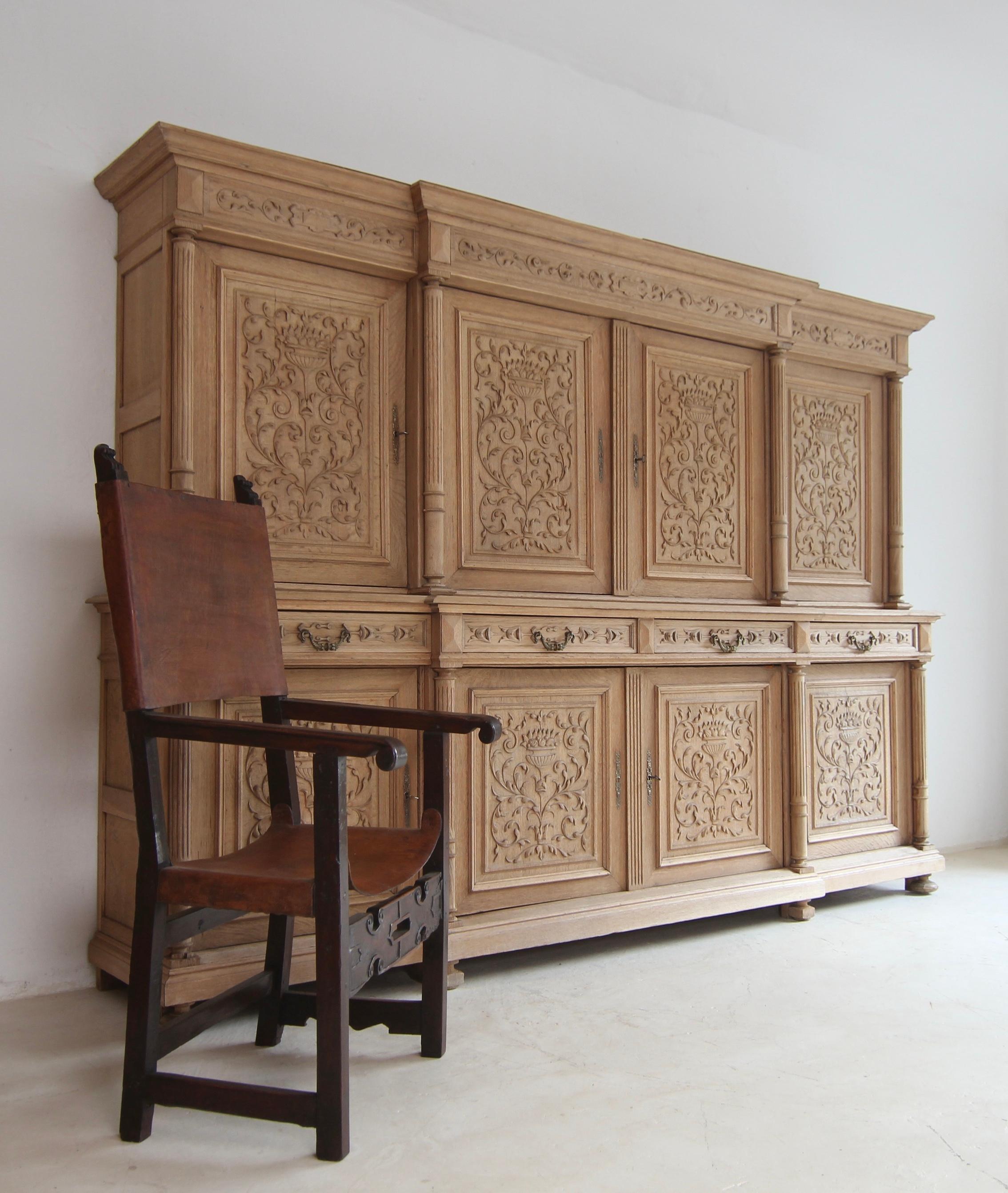 European Large Late 19th Century Bleached Oak Buffet Cabinet For Sale