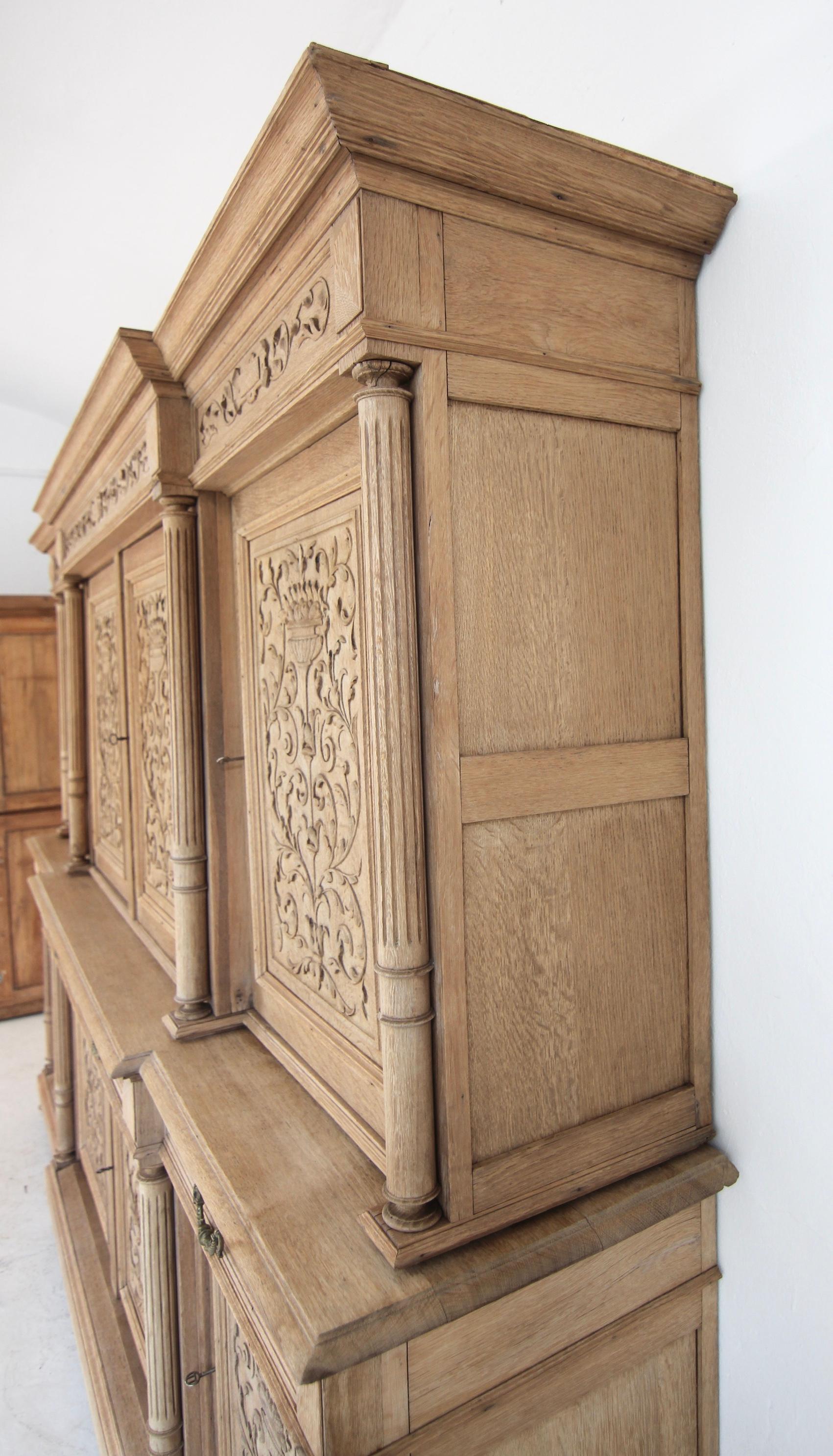 Large Late 19th Century Bleached Oak Buffet Cabinet For Sale 2