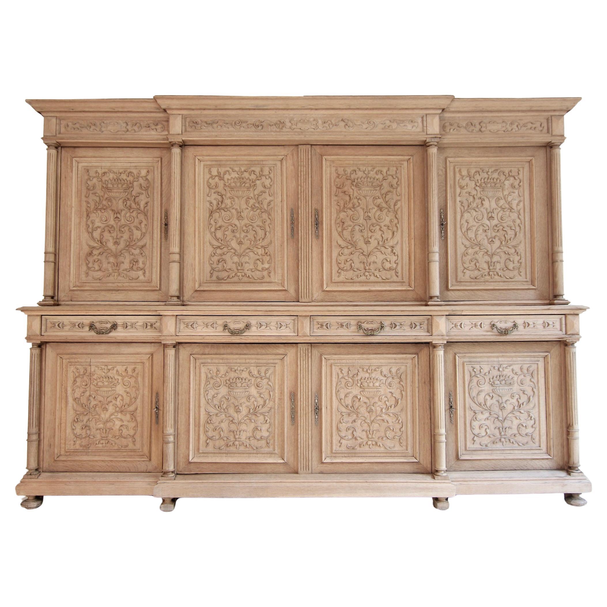 Large Late 19th Century Bleached Oak Buffet Cabinet For Sale
