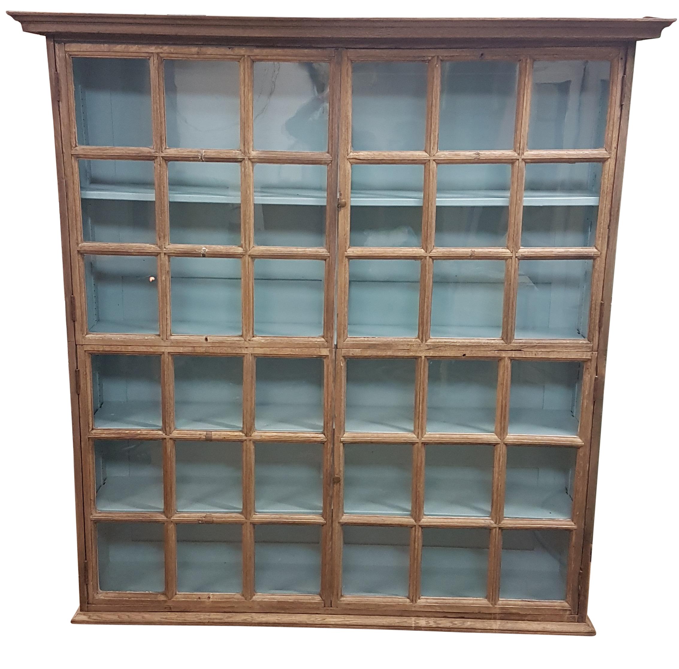 English Large Late 19th Century Bleached Oak Glazed Bookcase