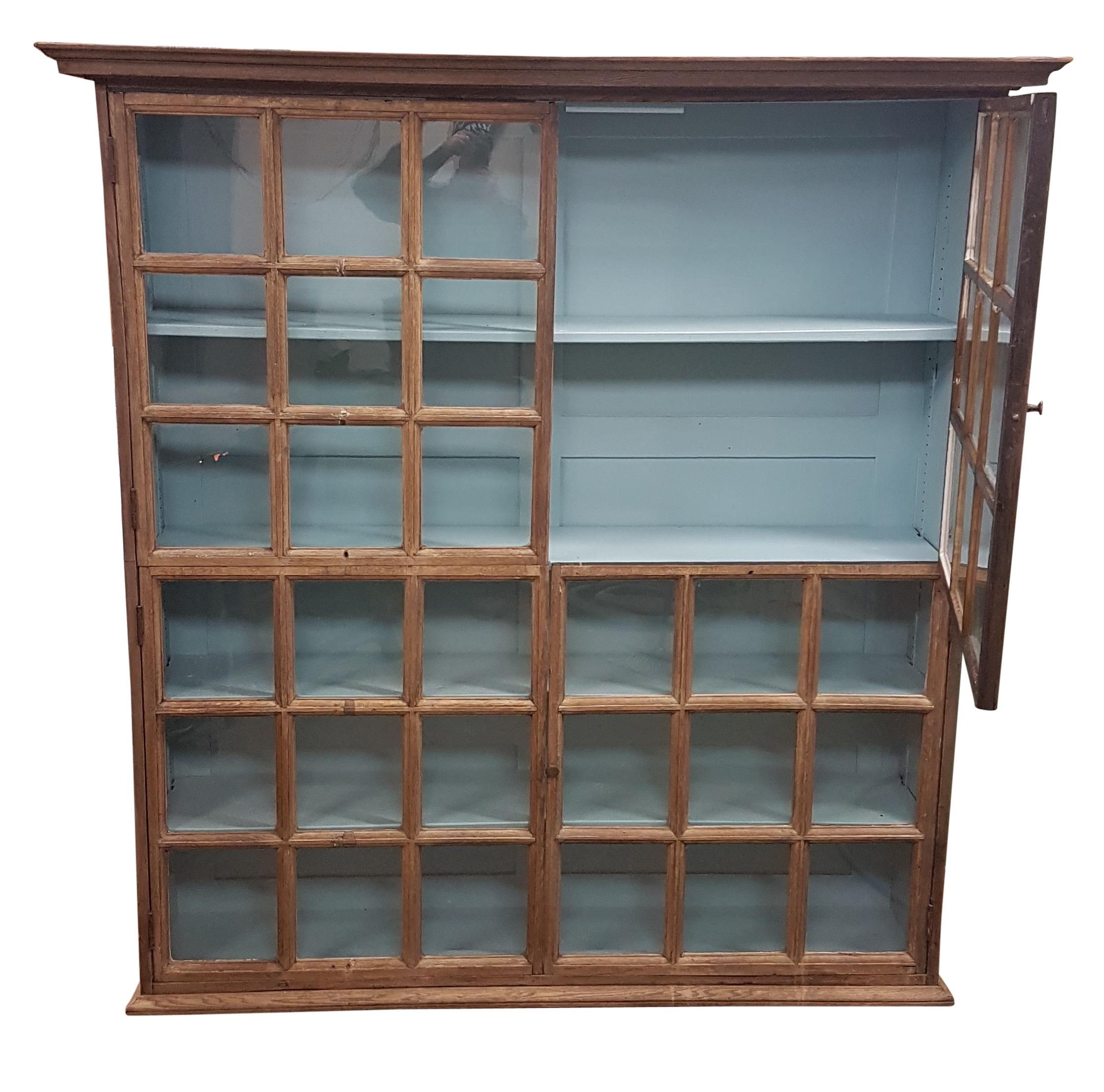 Glass Large Late 19th Century Bleached Oak Glazed Bookcase