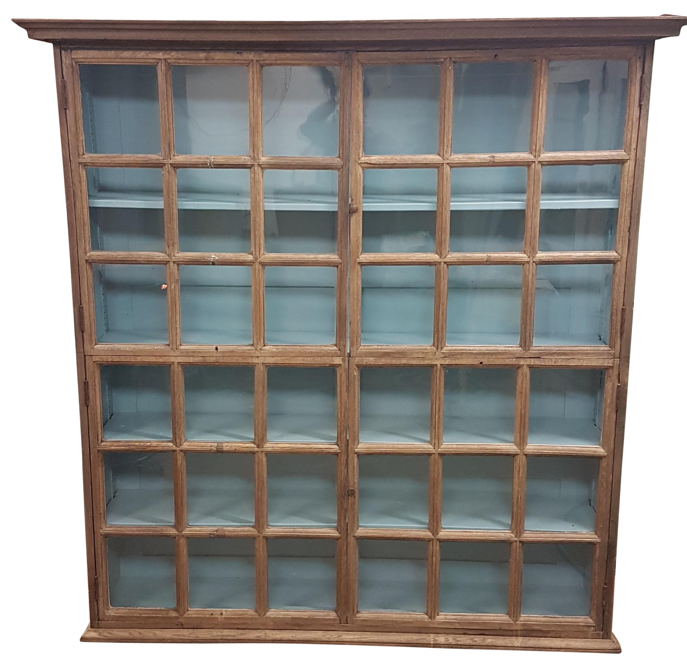 Late Victorian Large Late 19th Century Bleached Oak Glazed Bookcase