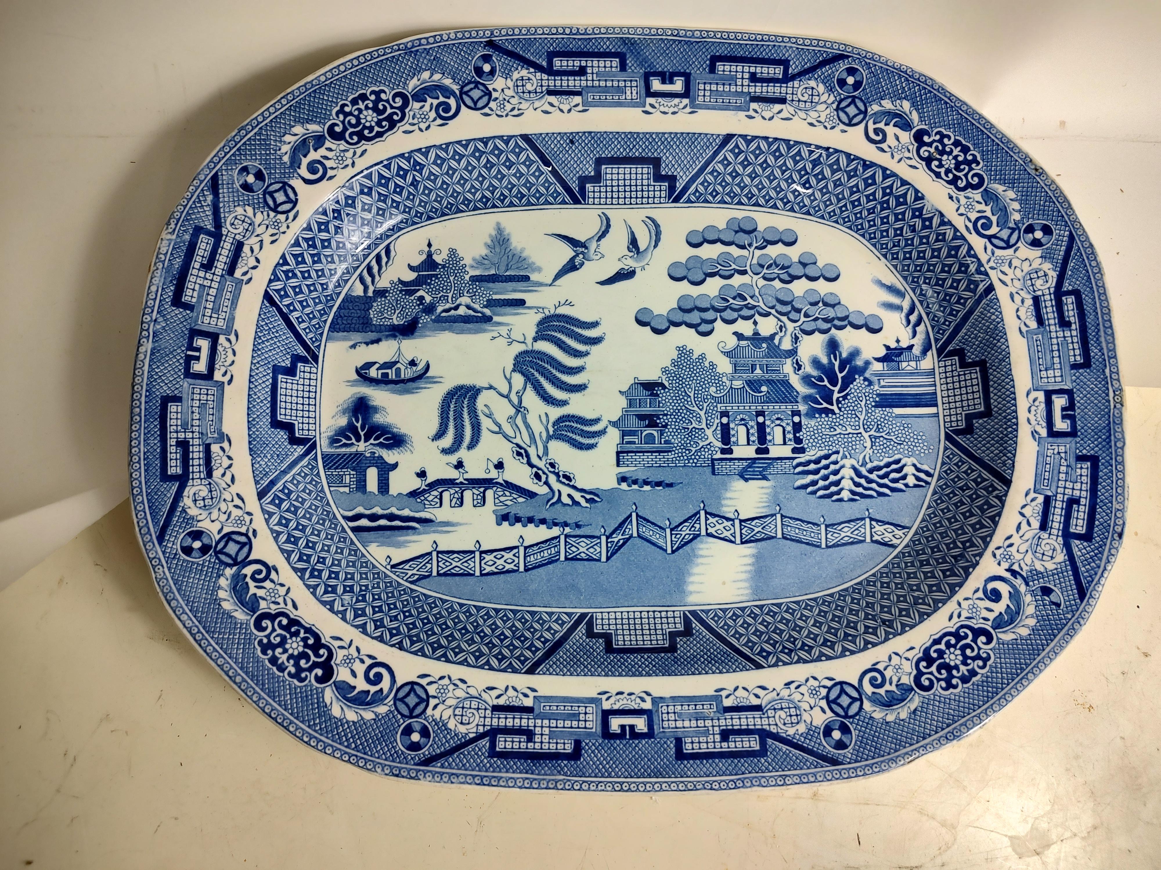 English Large Late 19th Century Blue Willow Serving Platter Staffordshire  For Sale