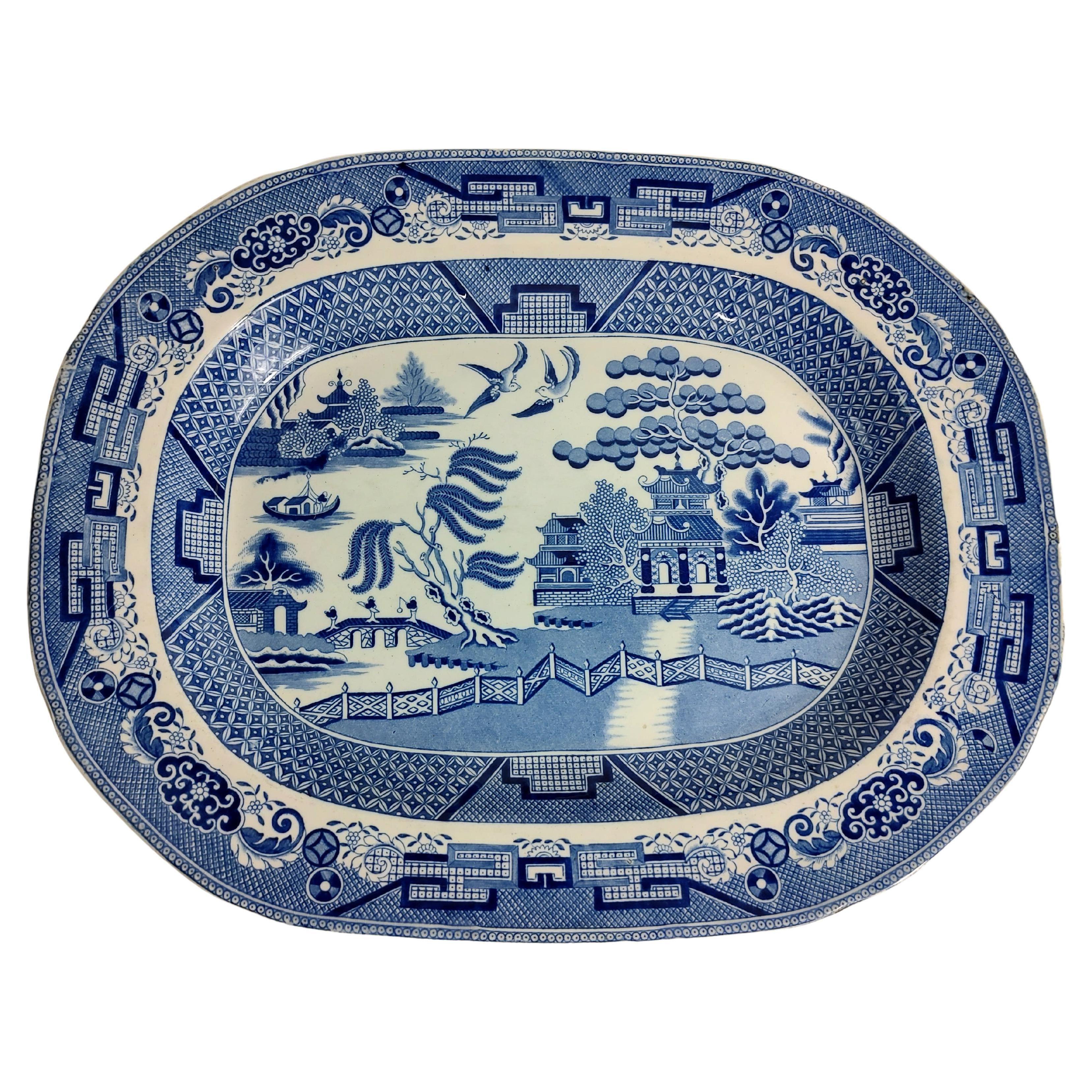 Large Late 19th Century Blue Willow Serving Platter Staffordshire 