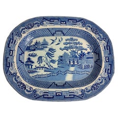 Large Late 19th Century Blue Willow Serving Platter Staffordshire 