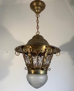 Large Late 19th Century Brass & Glass Arts and Crafts Pendant / Light Fixture