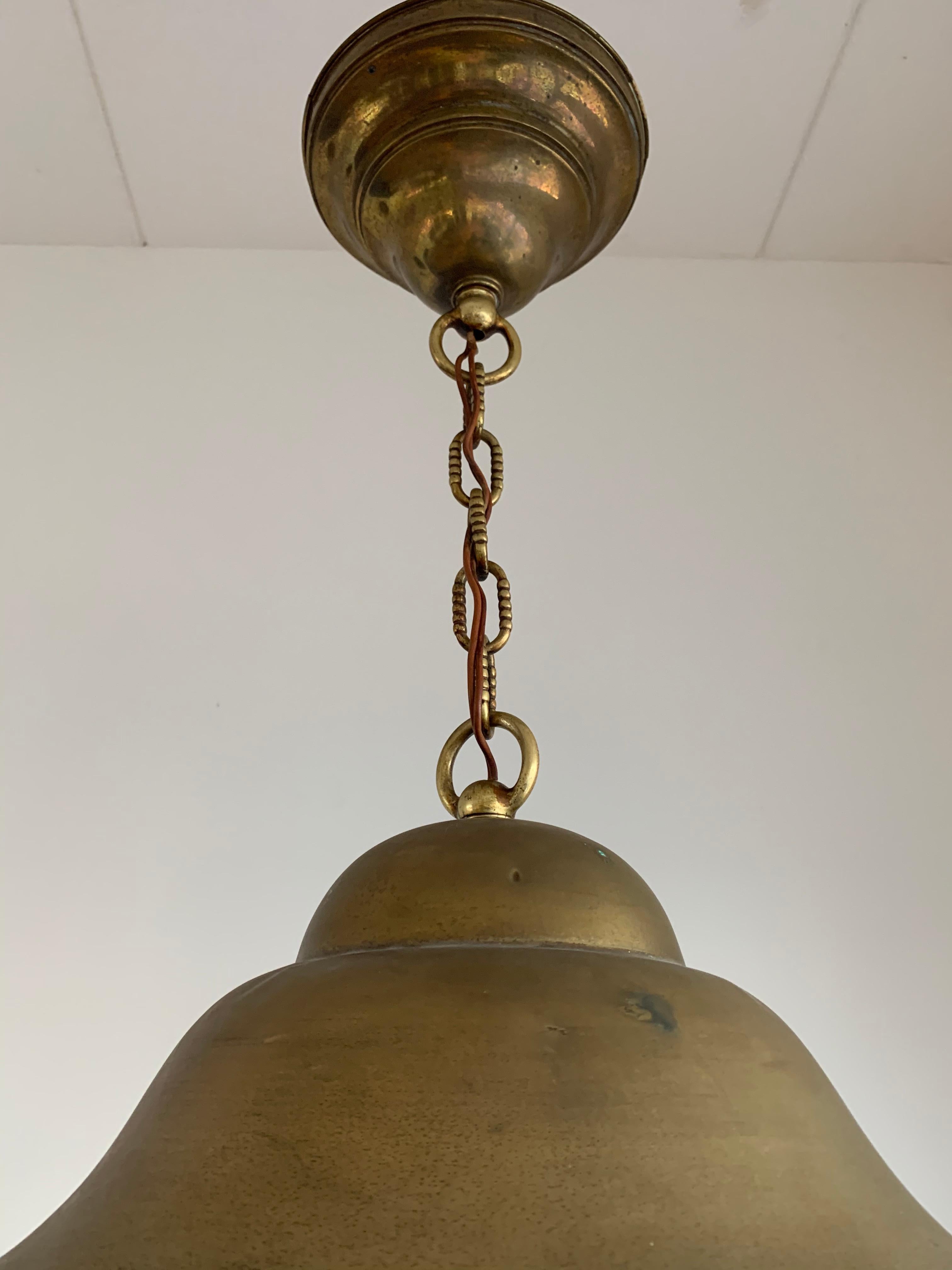 European Large Late 19th Century Brass & Glass Arts and Crafts Pendant / Light Fixture For Sale