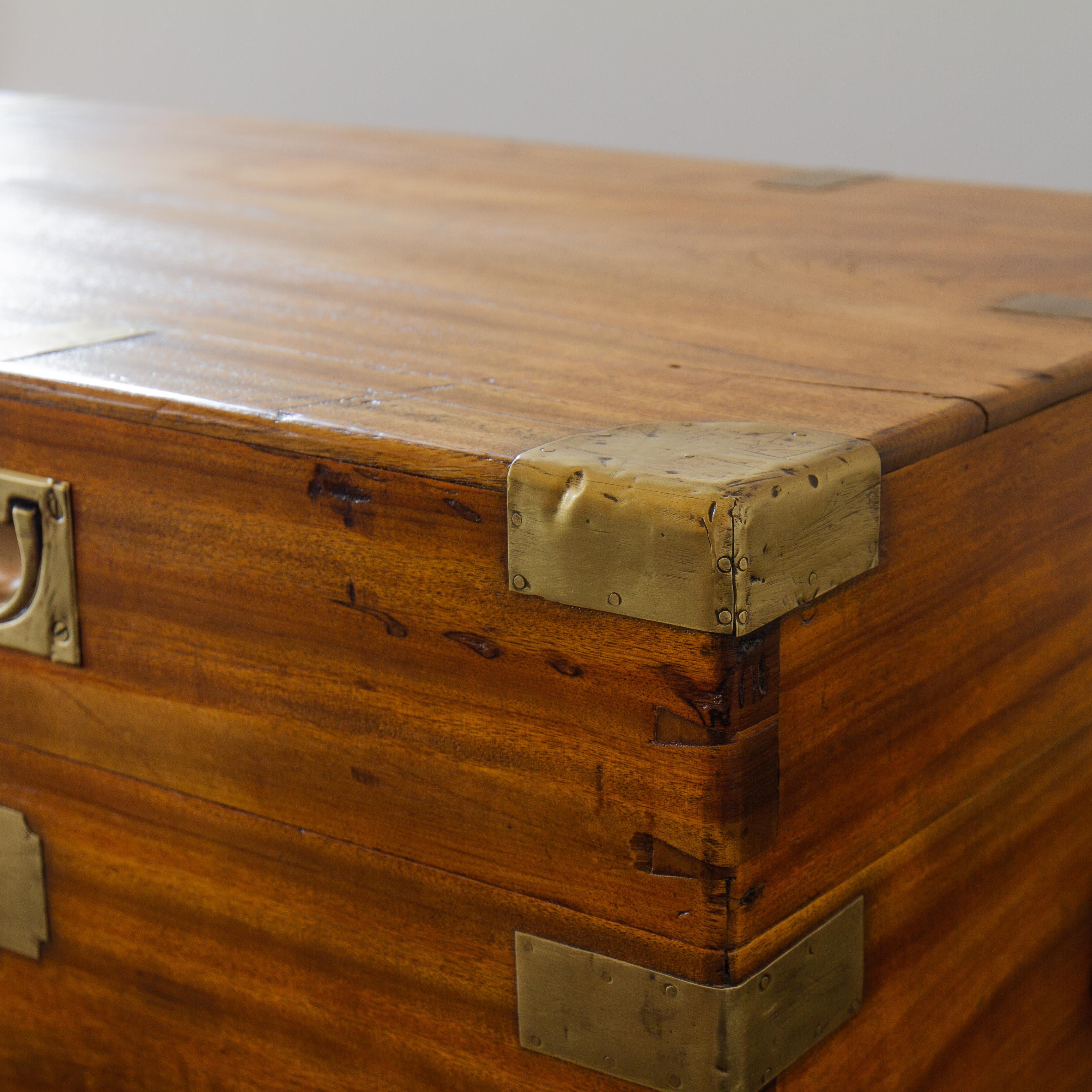 Large Late 19th Century Brass Bound Camphor Wood Trunk 1